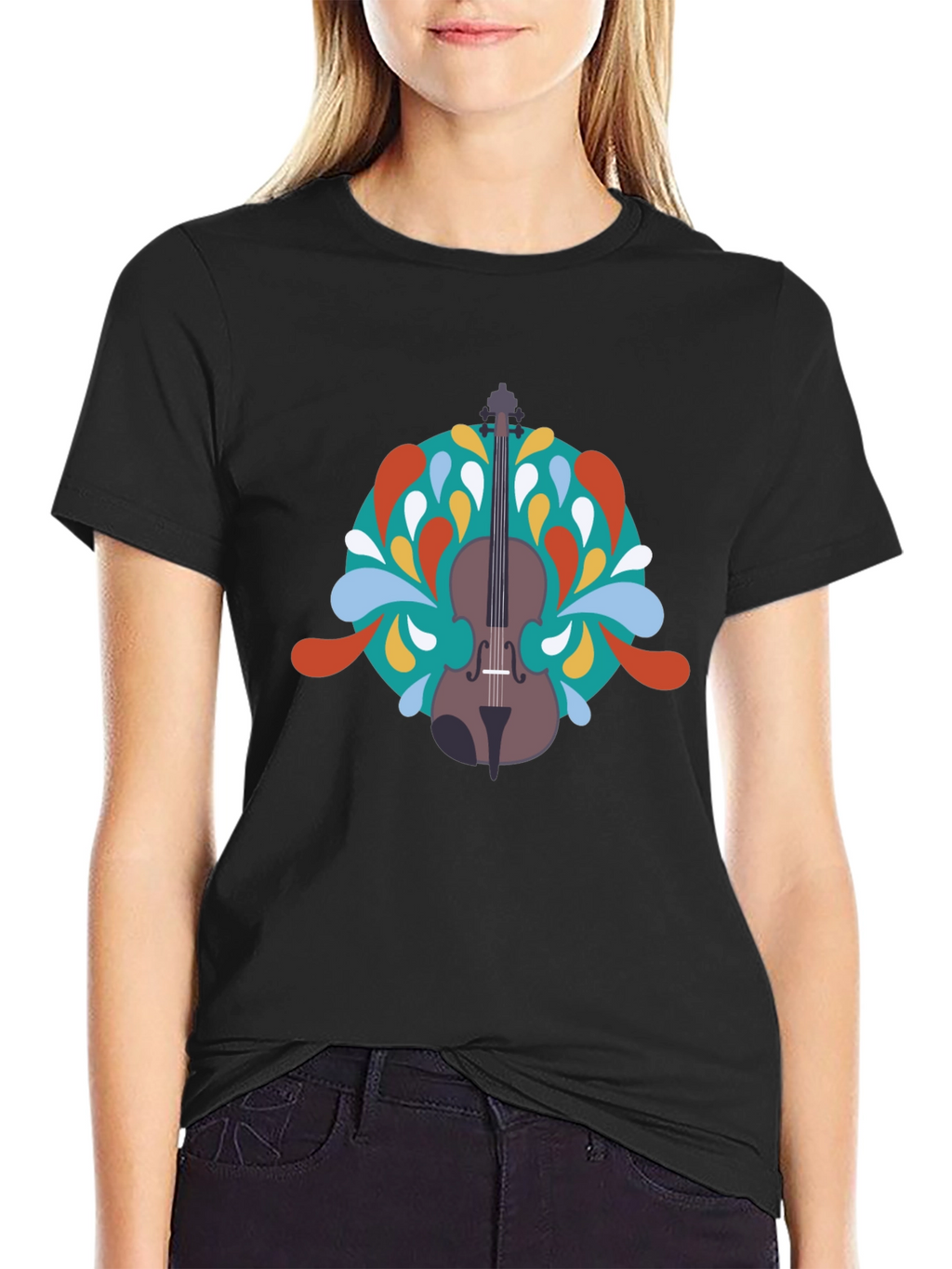 Violin Graphic Black T-Shirt - Music Lover Tee