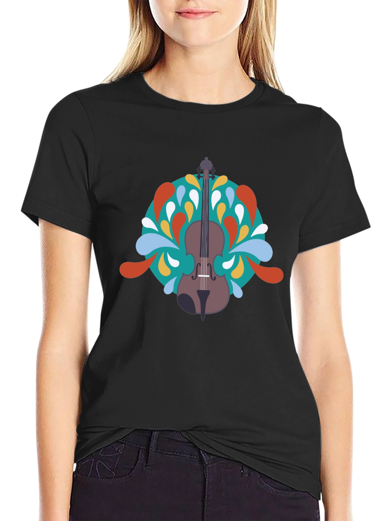 Violin Graphic Black T-Shirt - Music Lover Tee