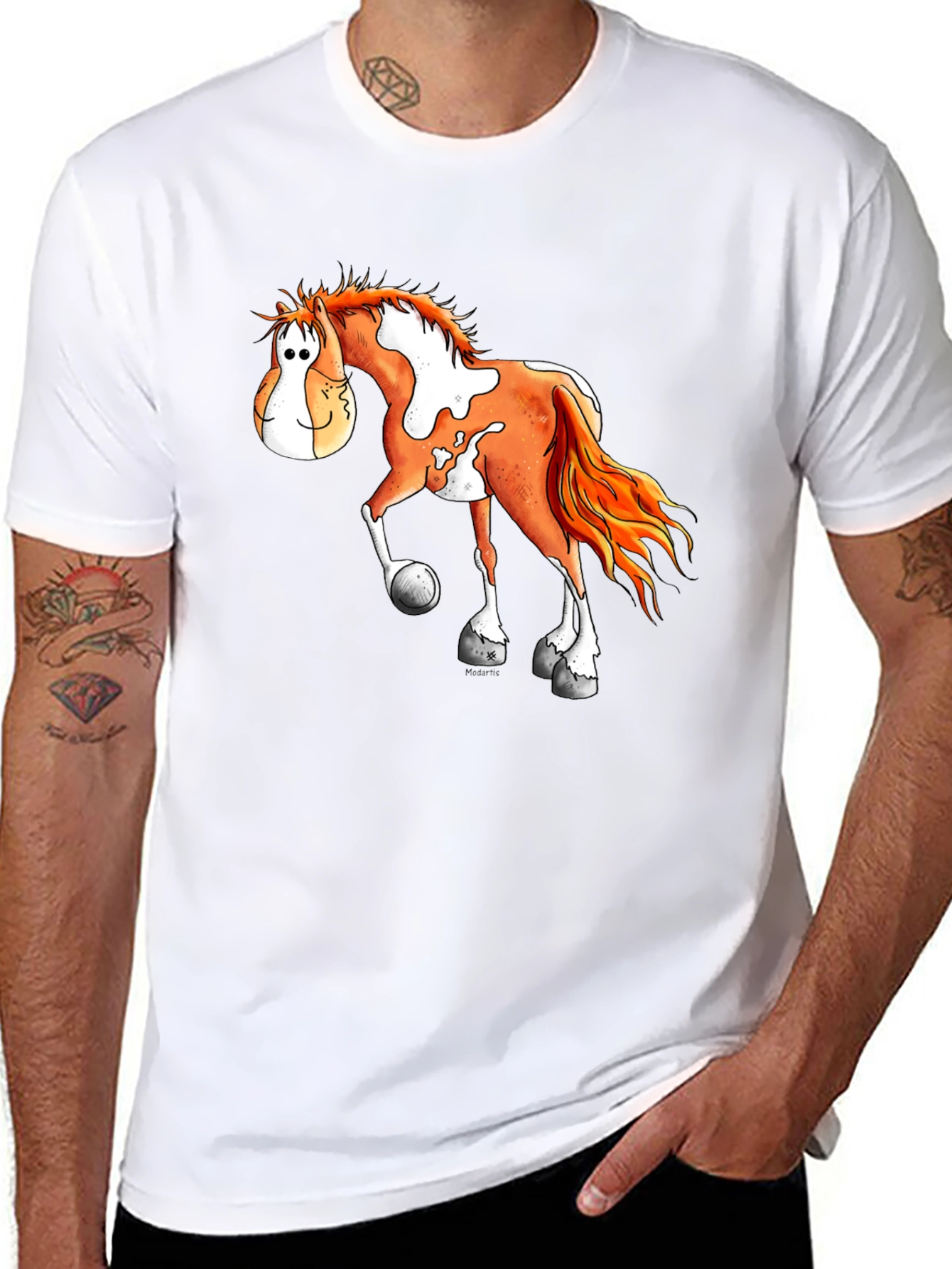 Cartoon Horse Graphic Tee - Black T-Shirt