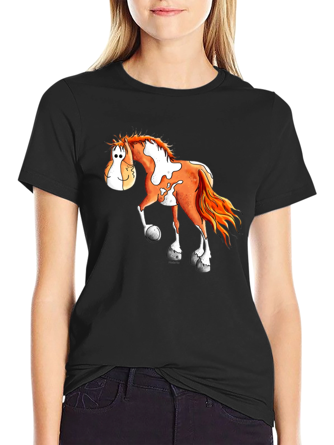 Cartoon Horse Graphic Tee - Black T-Shirt