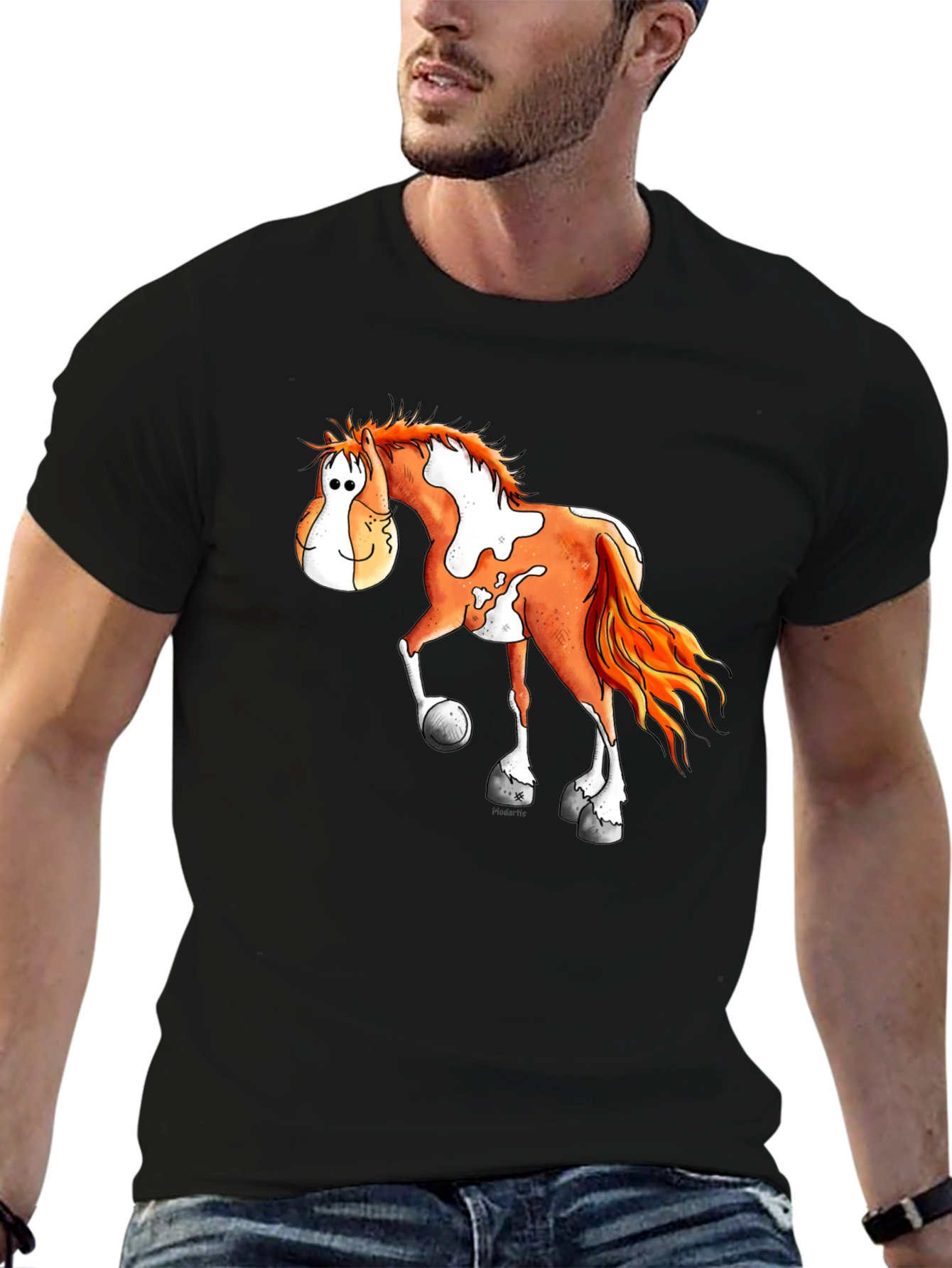 Cartoon Horse Graphic Tee - Black T-Shirt