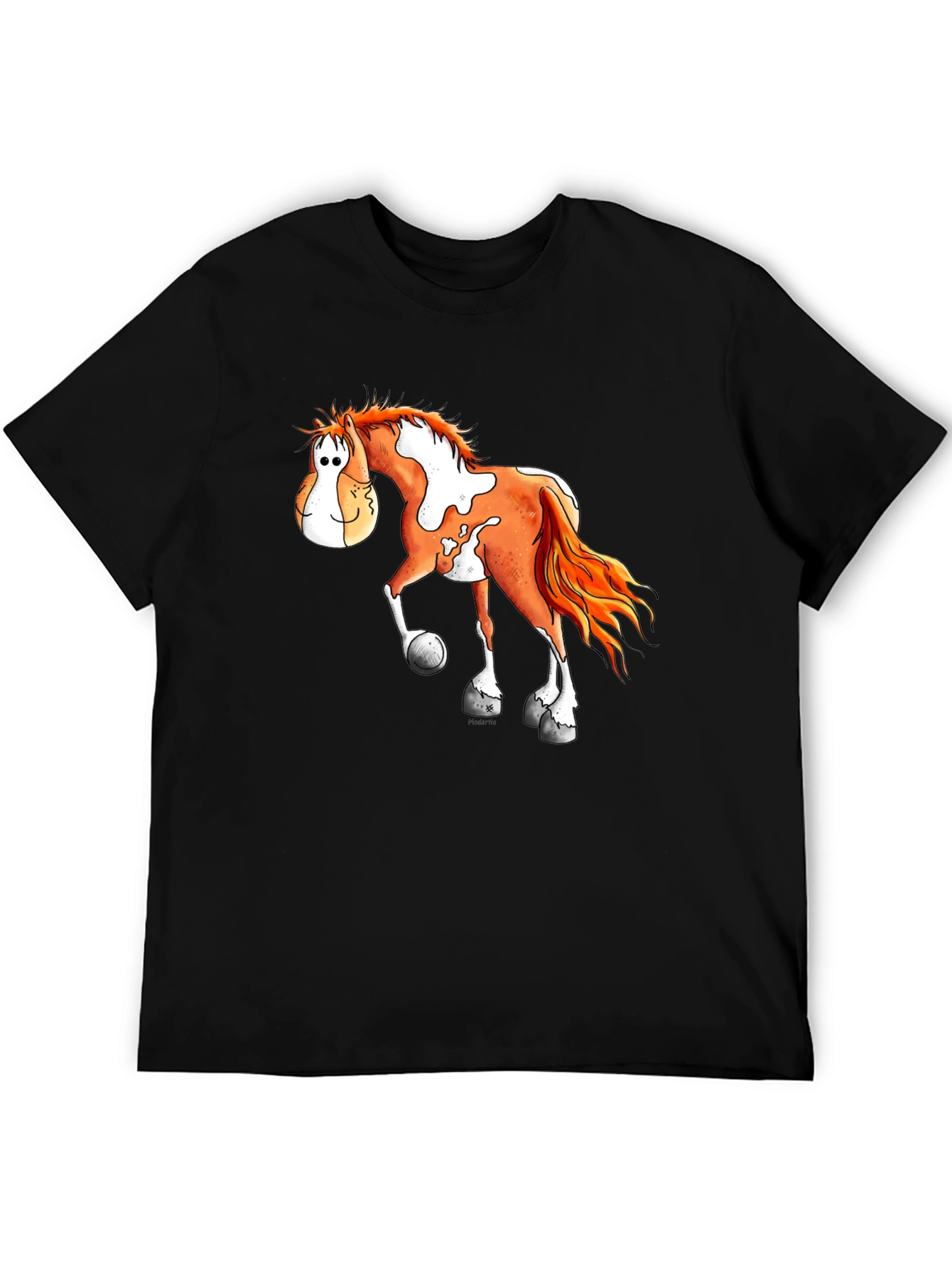 Cartoon Horse Graphic Tee - Black T-Shirt