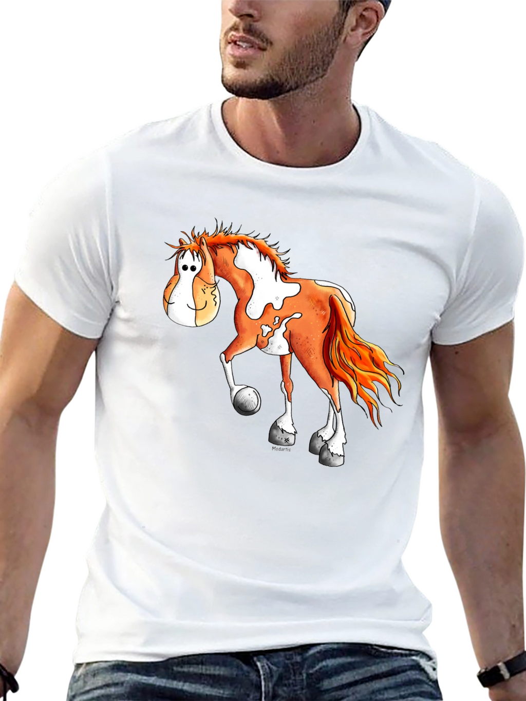 Cartoon Horse Graphic Tee - Black T-Shirt