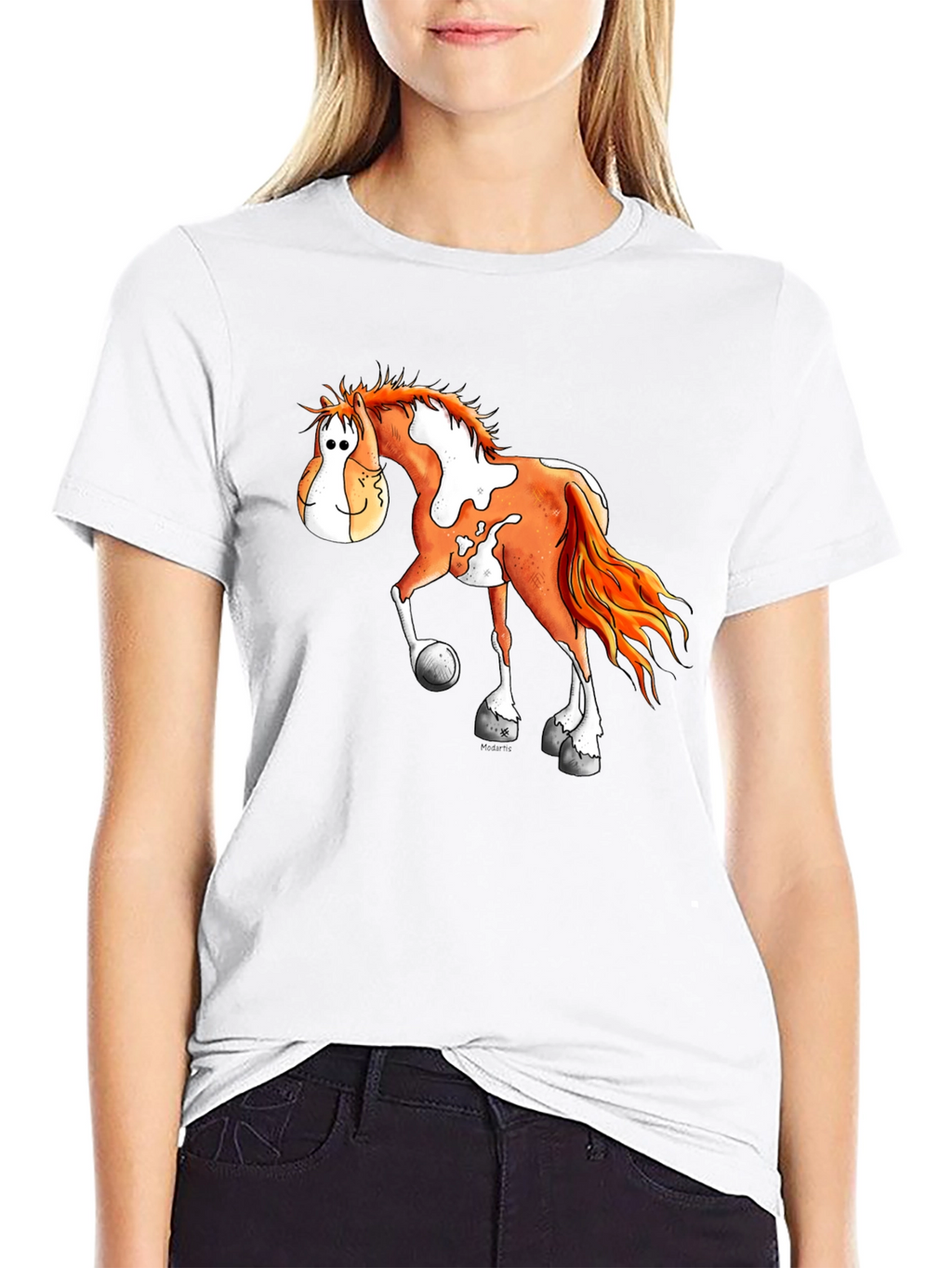 Cartoon Horse Graphic Tee - Black T-Shirt