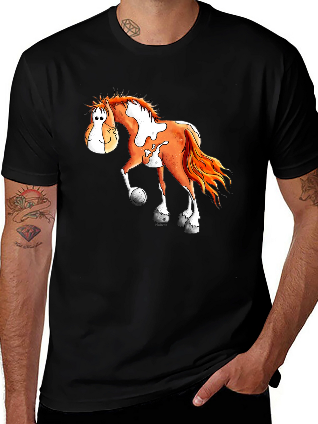 Cartoon Horse Graphic Tee - Black T-Shirt
