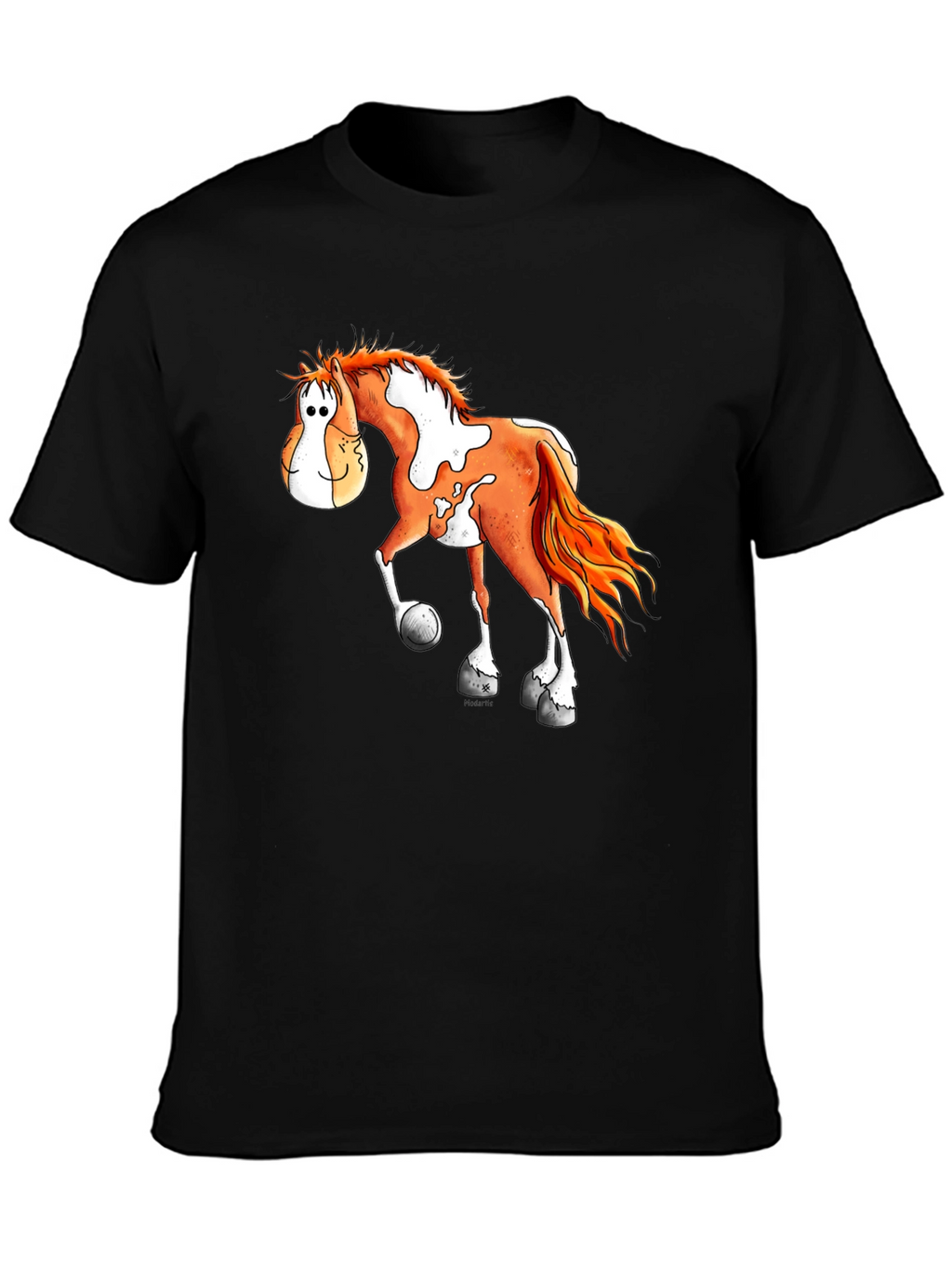 Cartoon Horse Graphic Tee - Black T-Shirt