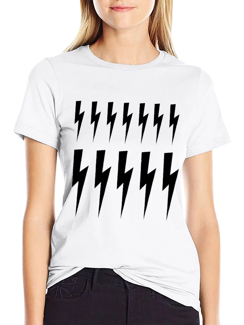 Lightning Bolt Print Tee - Black Cotton Casual