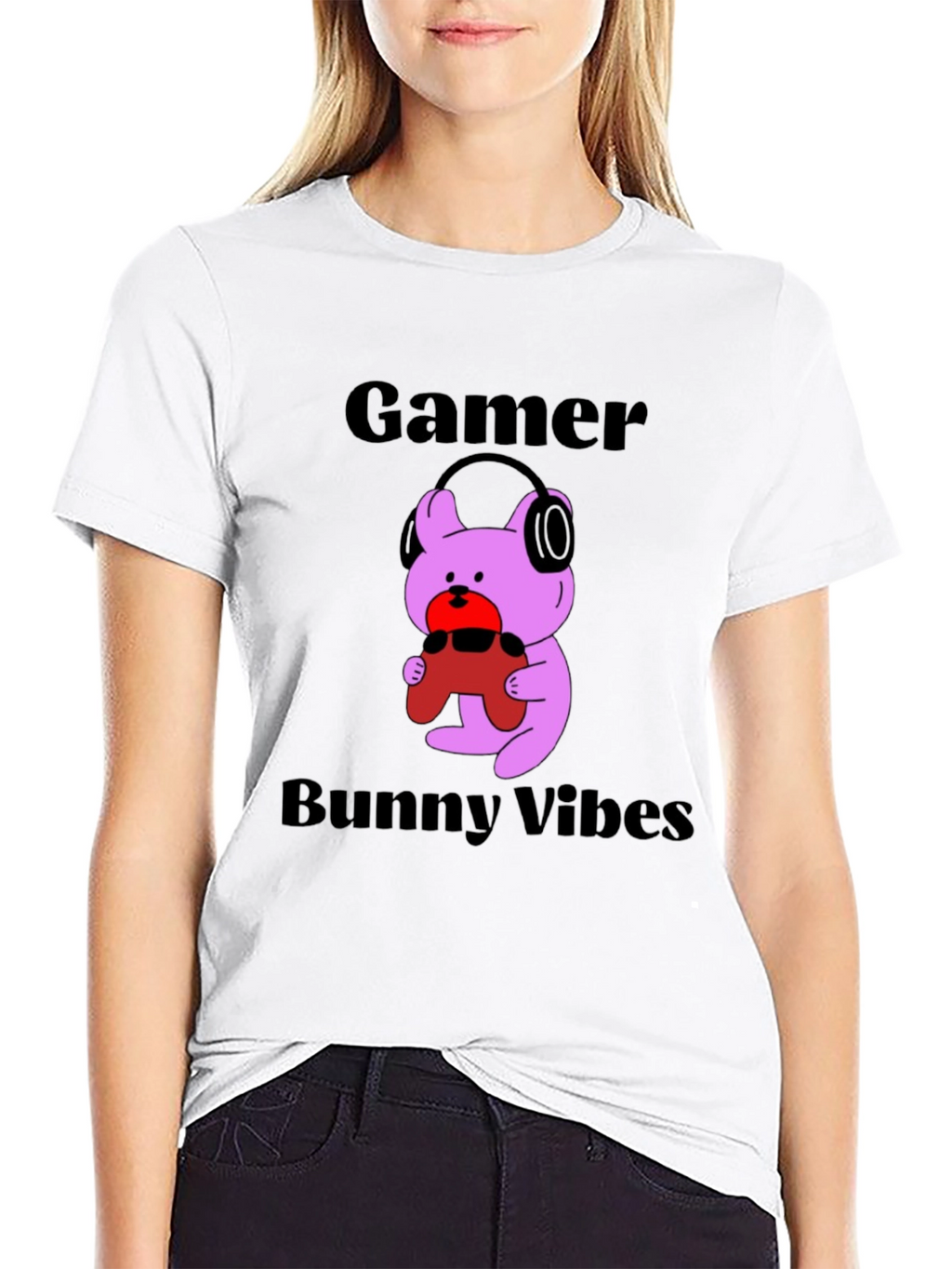Gamer Bunny Vibes Black T-Shirt
