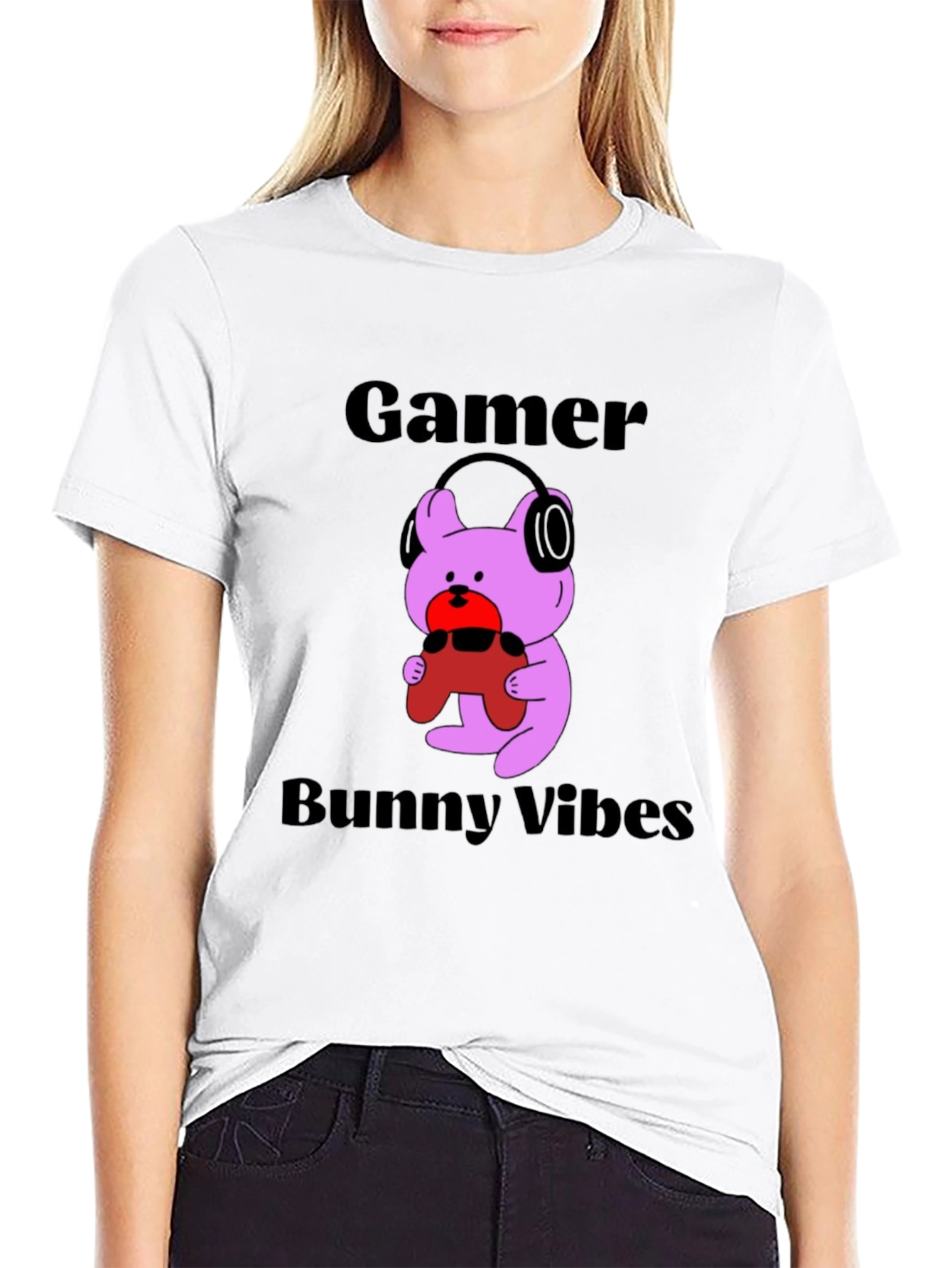 Gamer Bunny Vibes Black T-Shirt