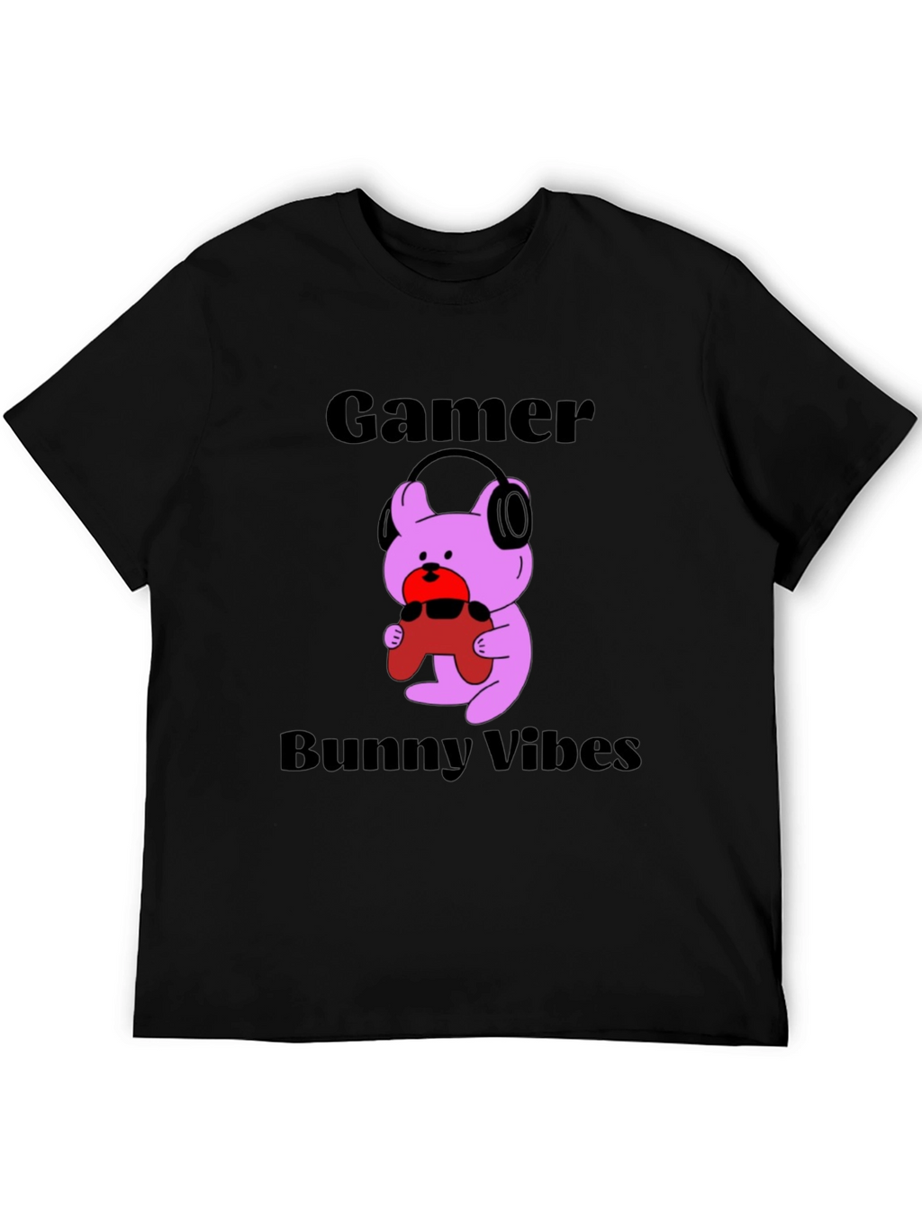 Gamer Bunny Vibes Black T-Shirt