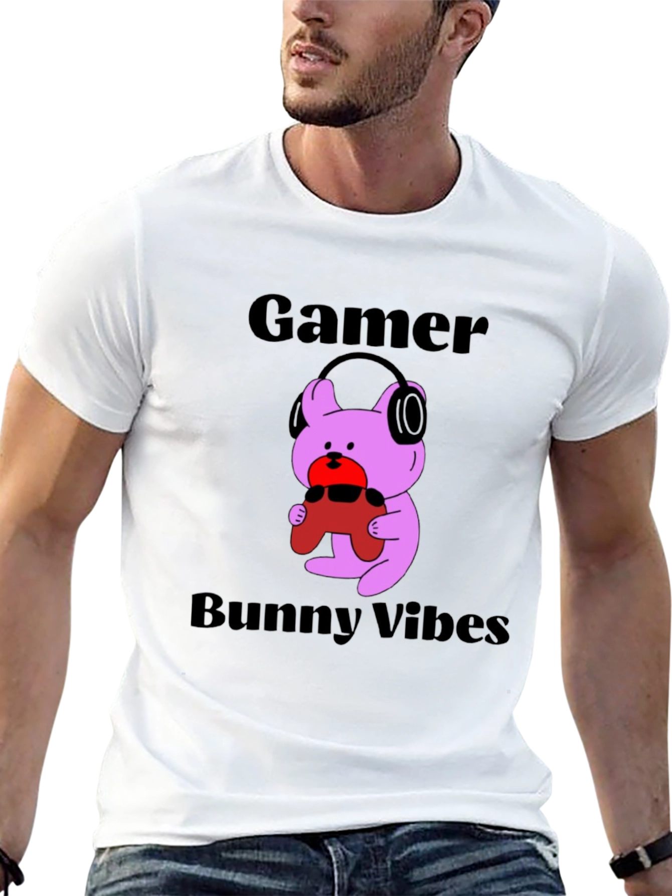 Gamer Bunny Vibes Black T-Shirt