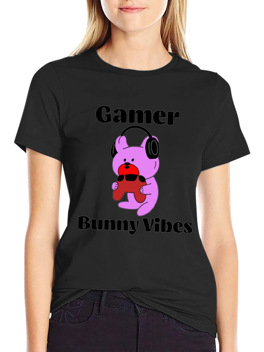 Gamer Bunny Vibes Black T-Shirt