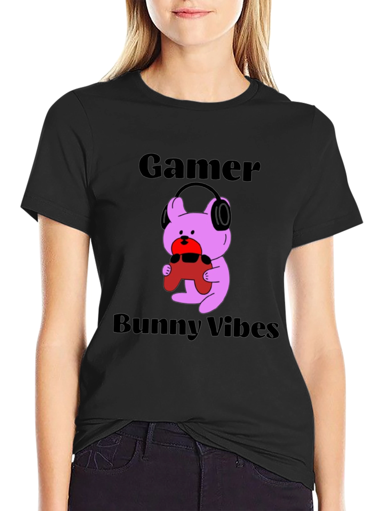 Gamer Bunny Vibes Black T-Shirt