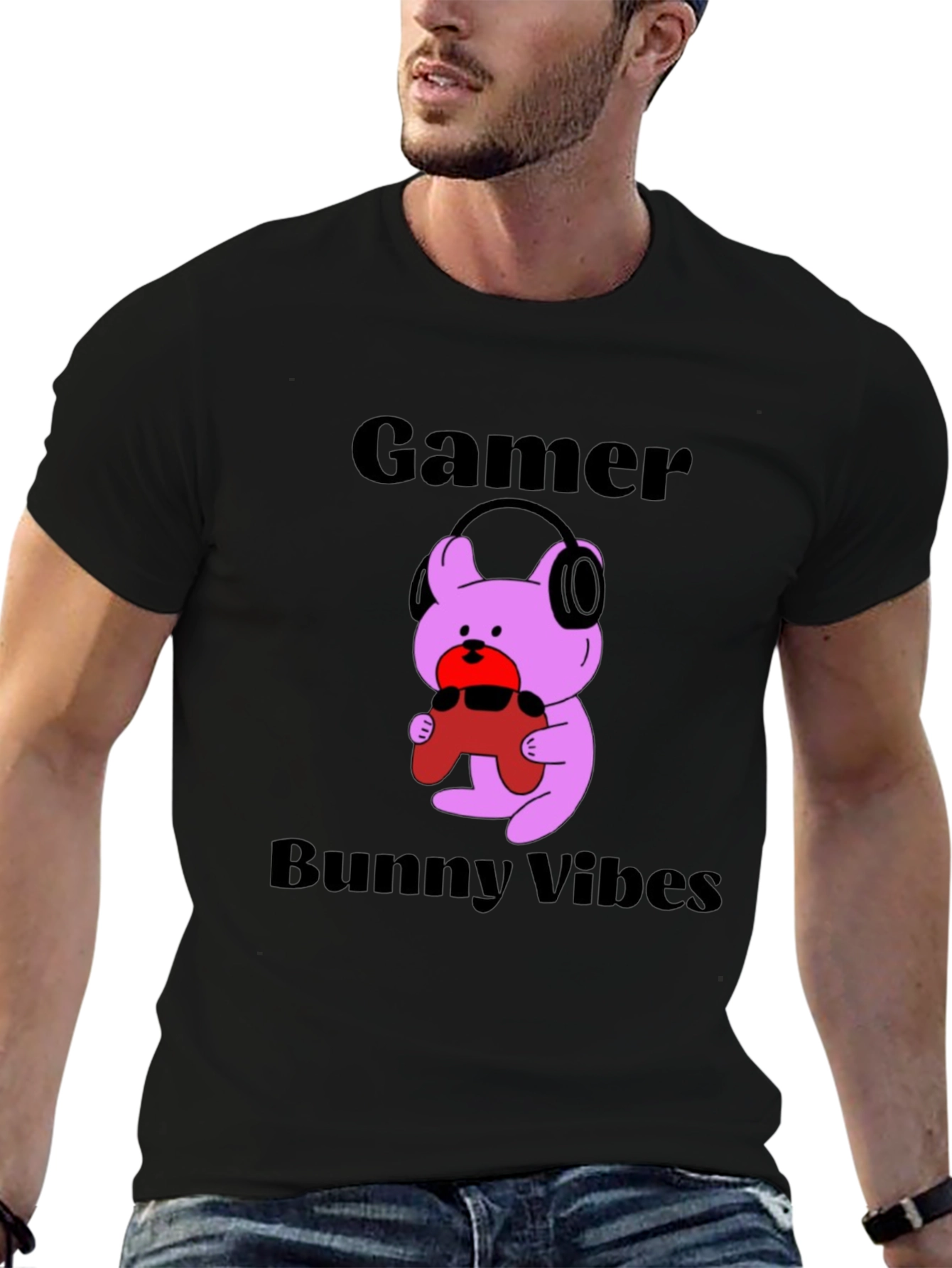 Gamer Bunny Vibes Black T-Shirt