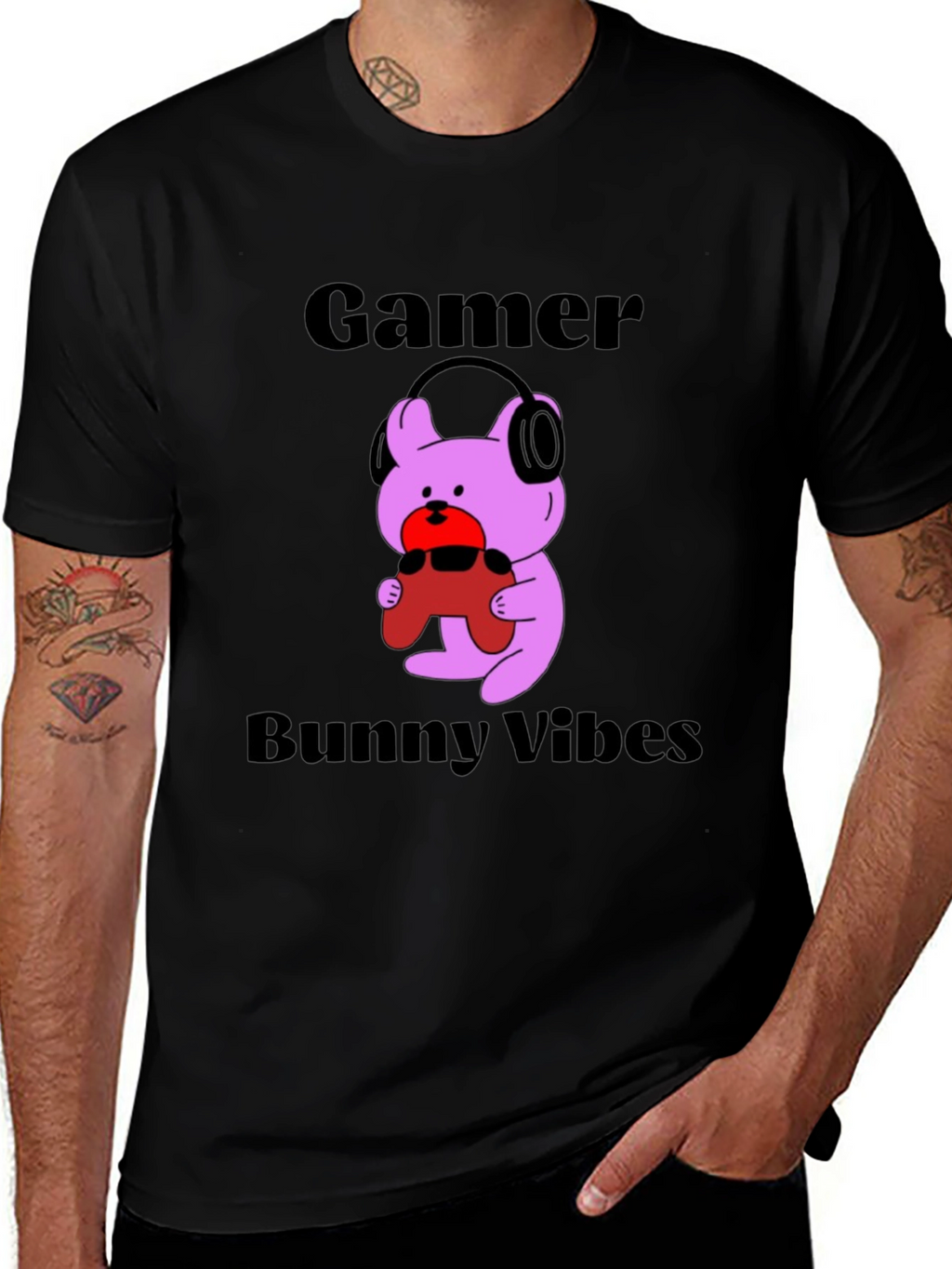 Gamer Bunny Vibes Black T-Shirt