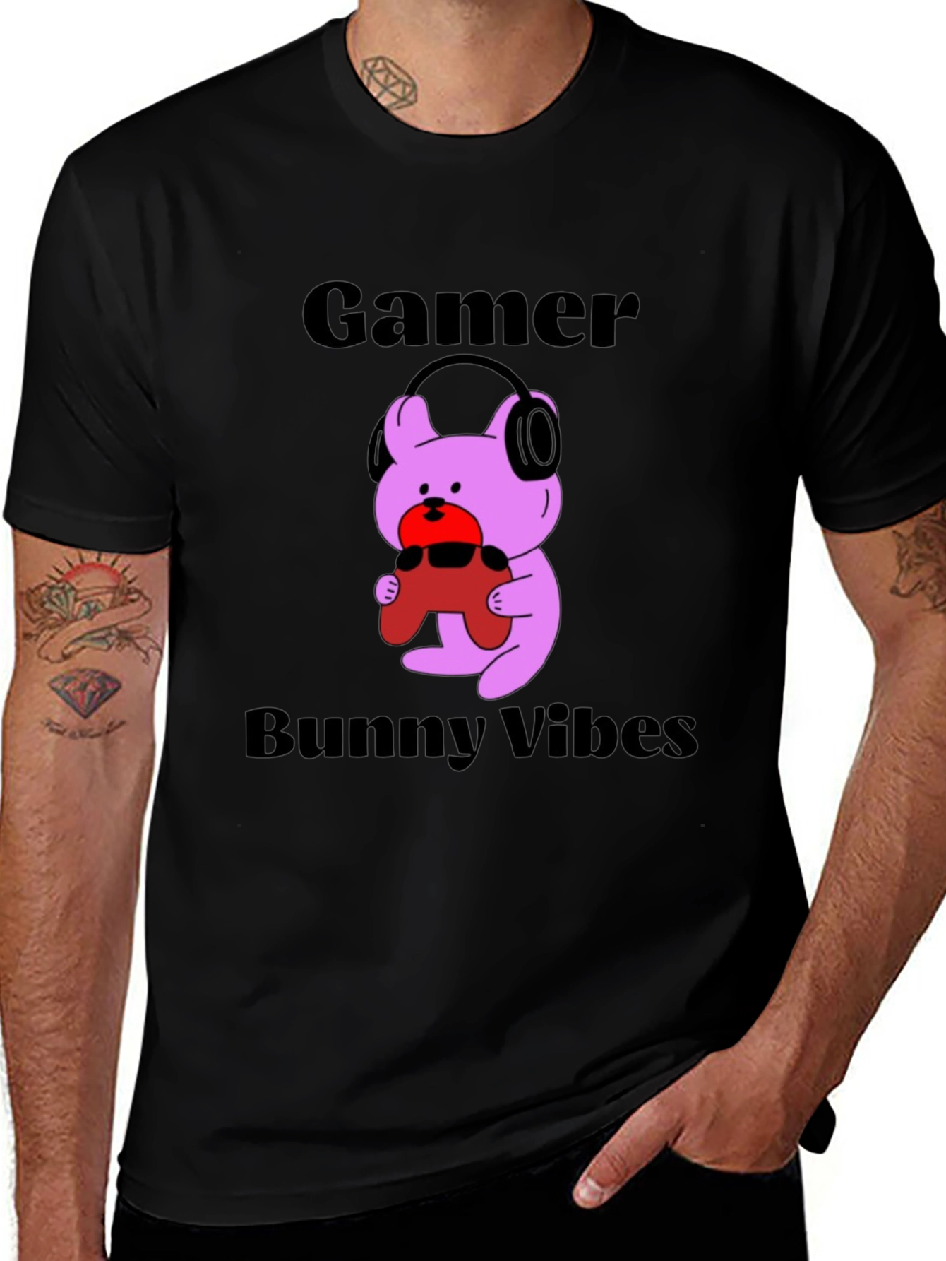 Gamer Bunny Vibes Black T-Shirt