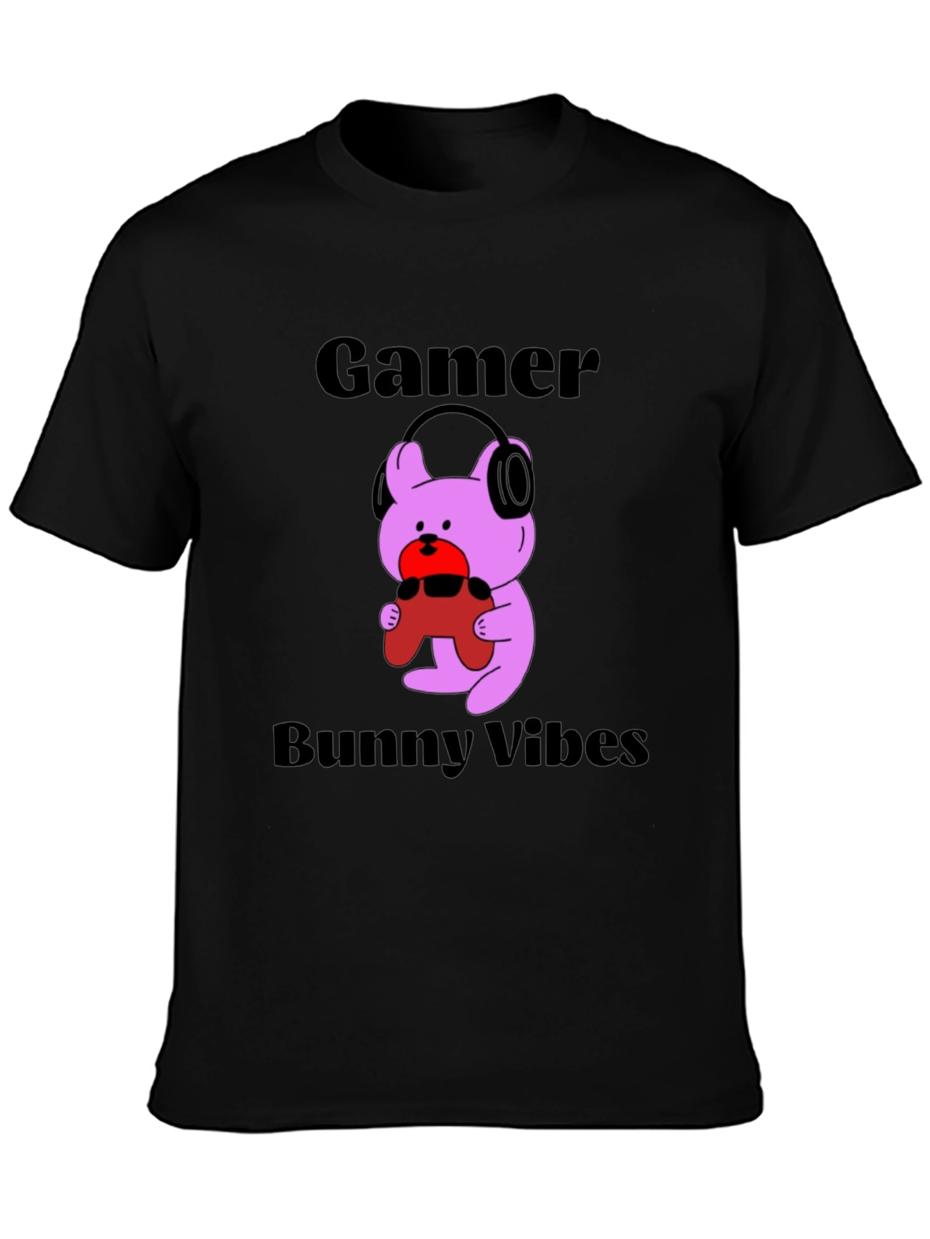 Gamer Bunny Vibes Black T-Shirt