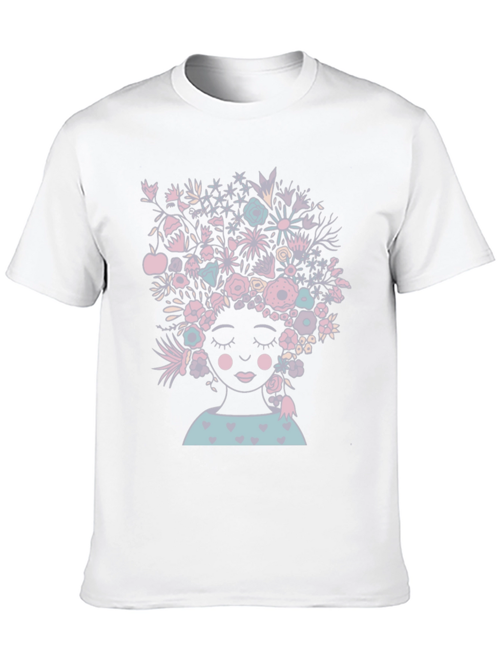 Floral Woman Graphic Tee - Black Cotton T-Shirt