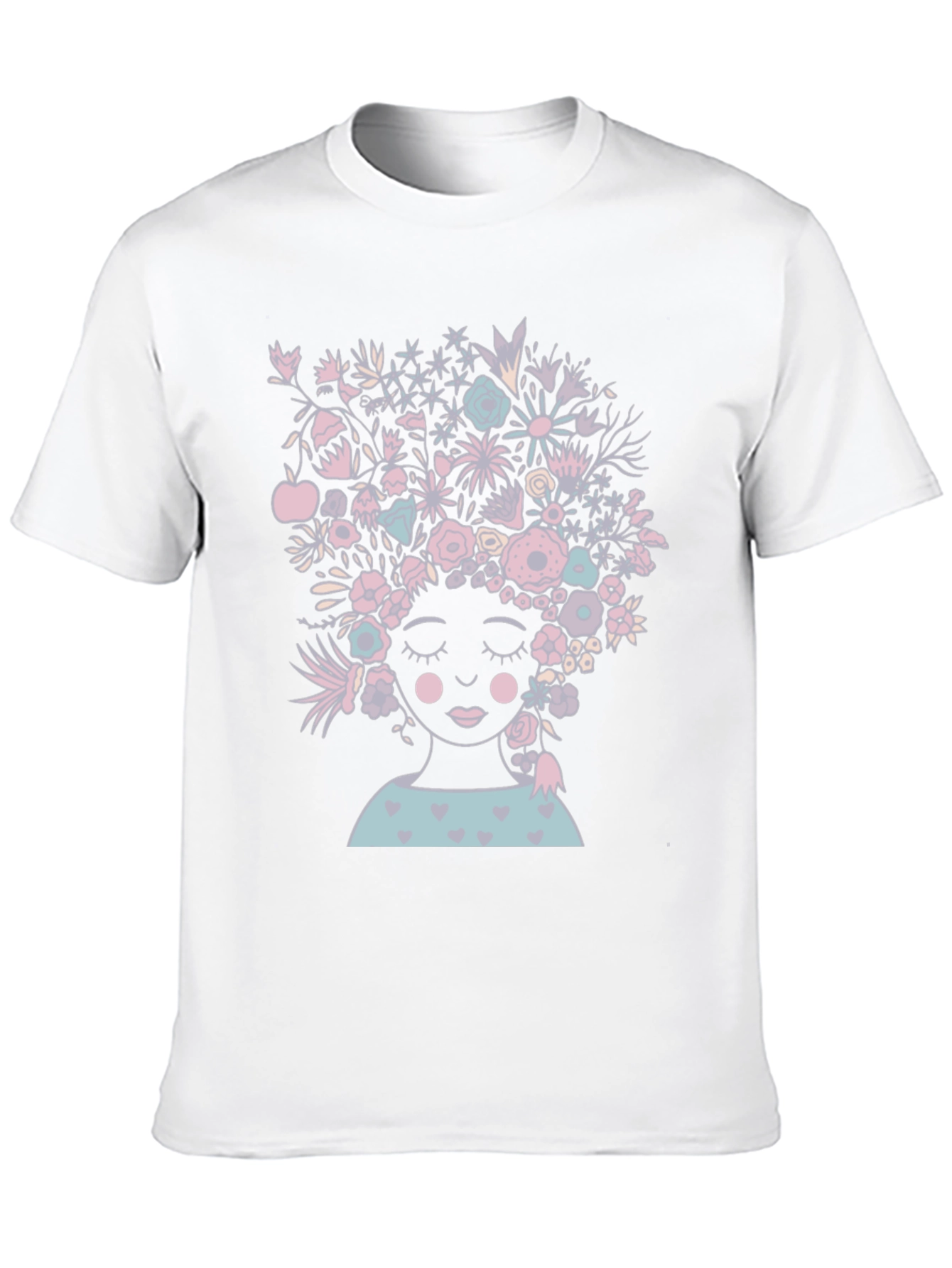 Floral Woman Graphic Tee - Black Cotton T-Shirt
