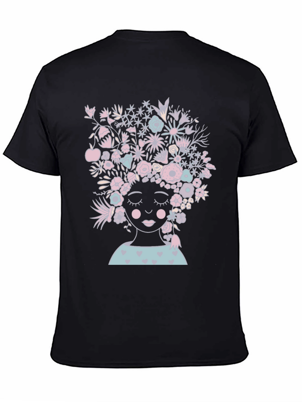Floral Woman Graphic Tee - Black Cotton T-Shirt