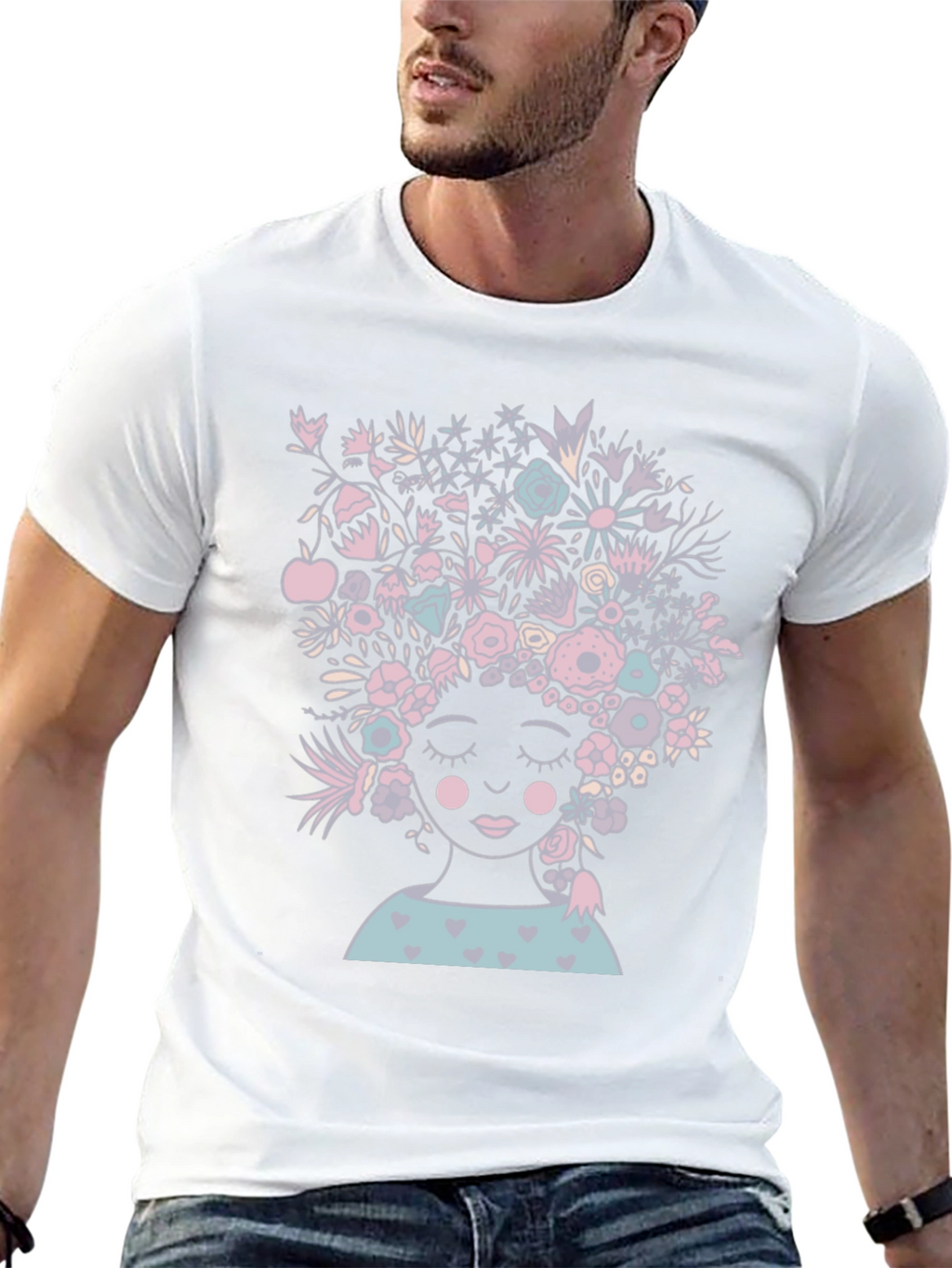 Floral Woman Graphic Tee - Black Cotton T-Shirt