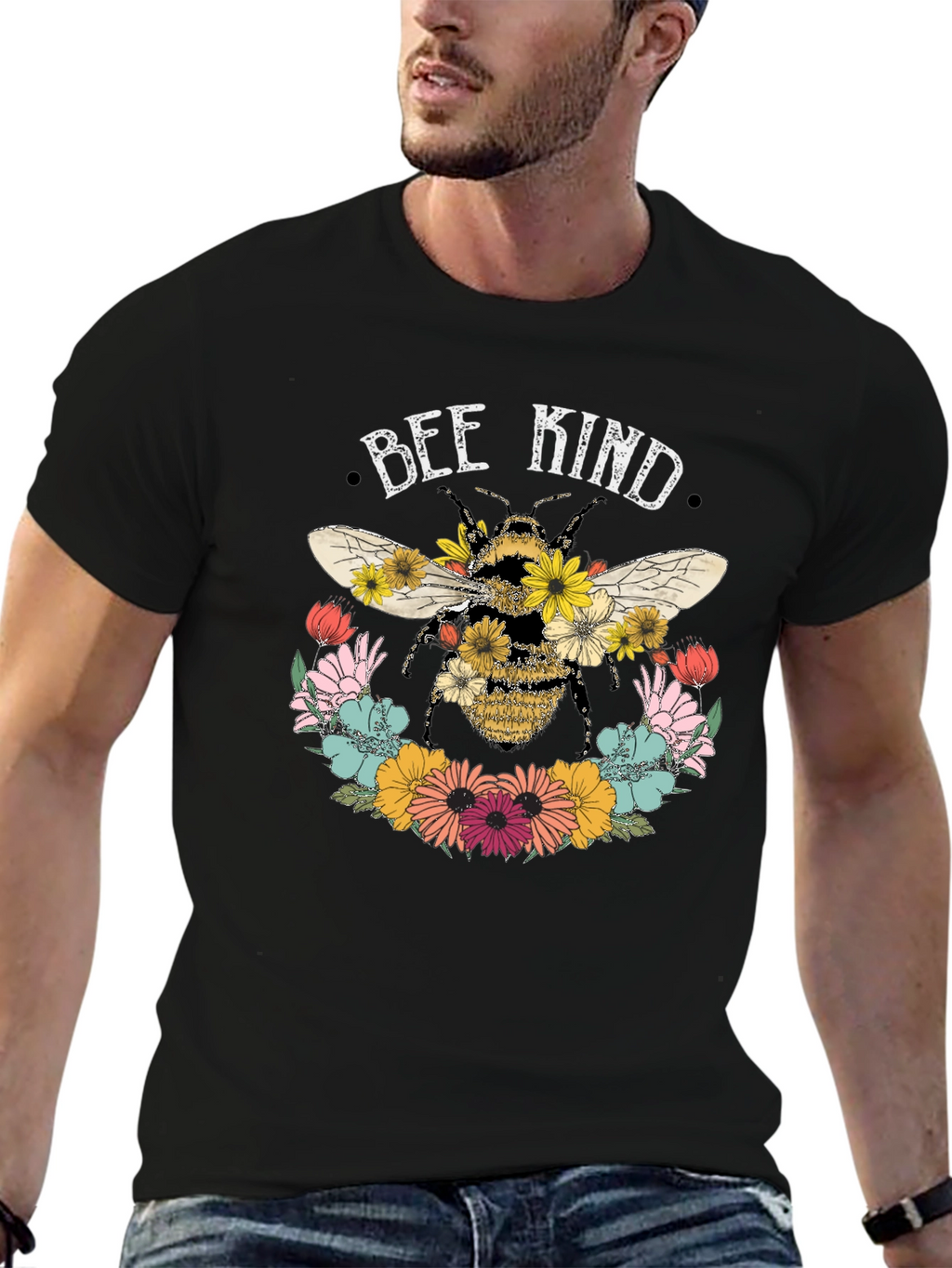 Bee Kind Floral Graphic Tee - Black