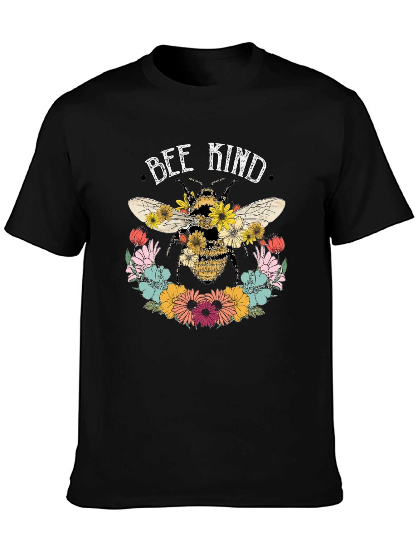 Bee Kind Floral Graphic Tee - Black