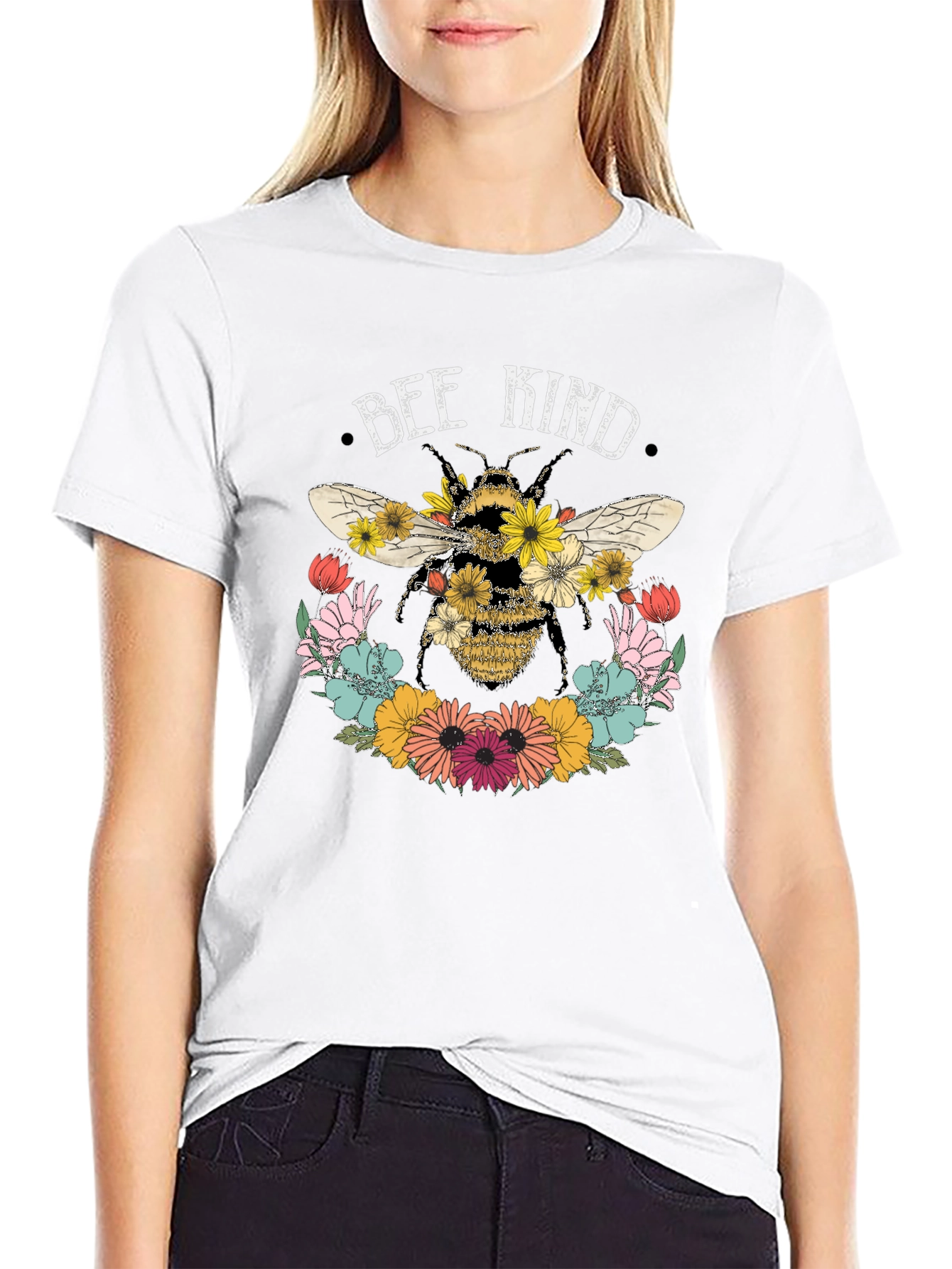 Bee Kind Floral Graphic Tee - Black