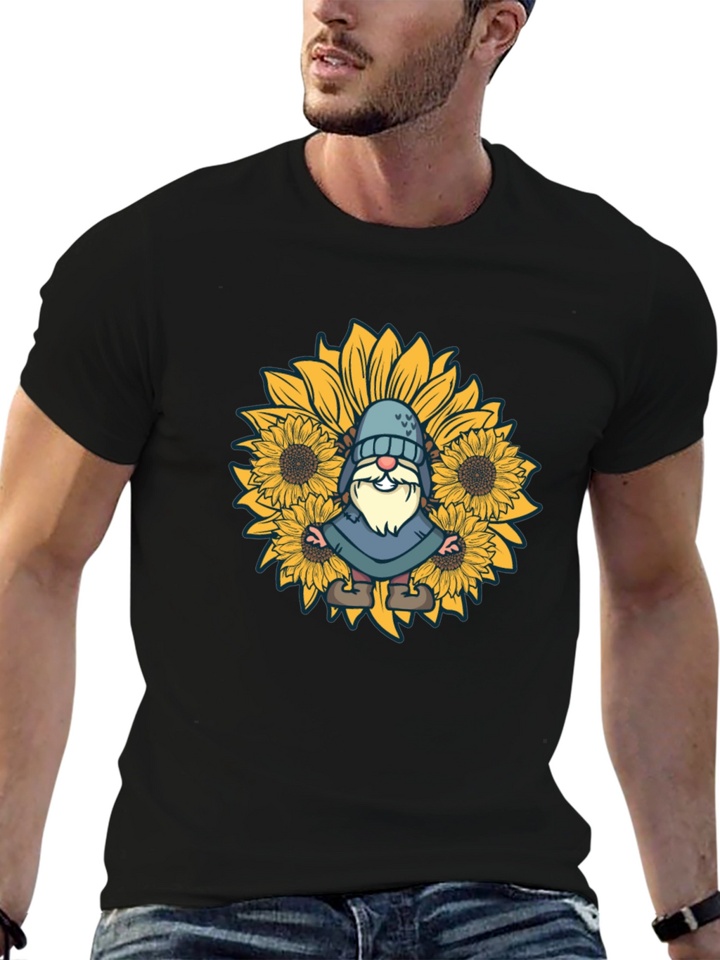 Sunflower Gnome Black T-Shirt