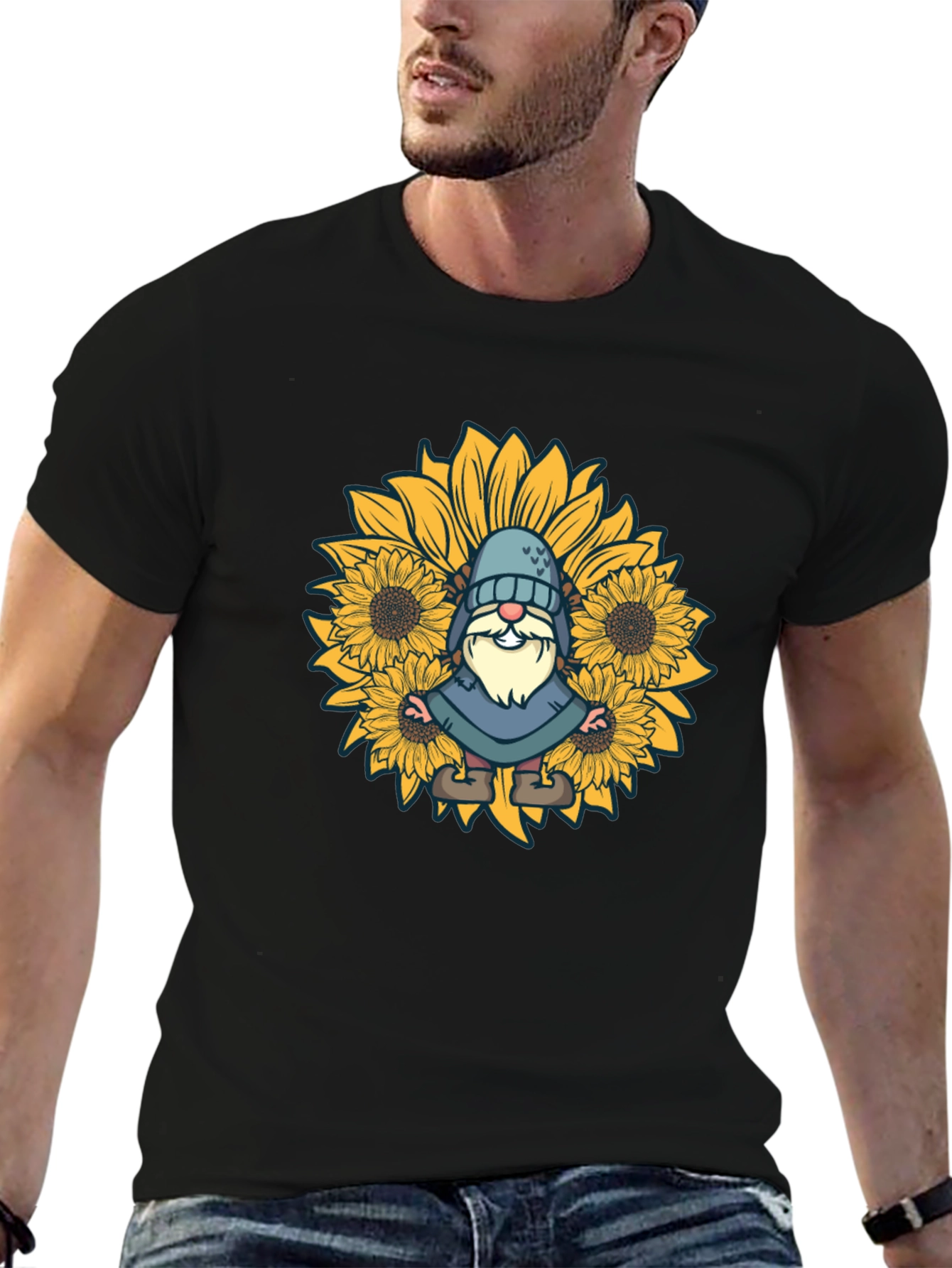 Sunflower Gnome Black T-Shirt