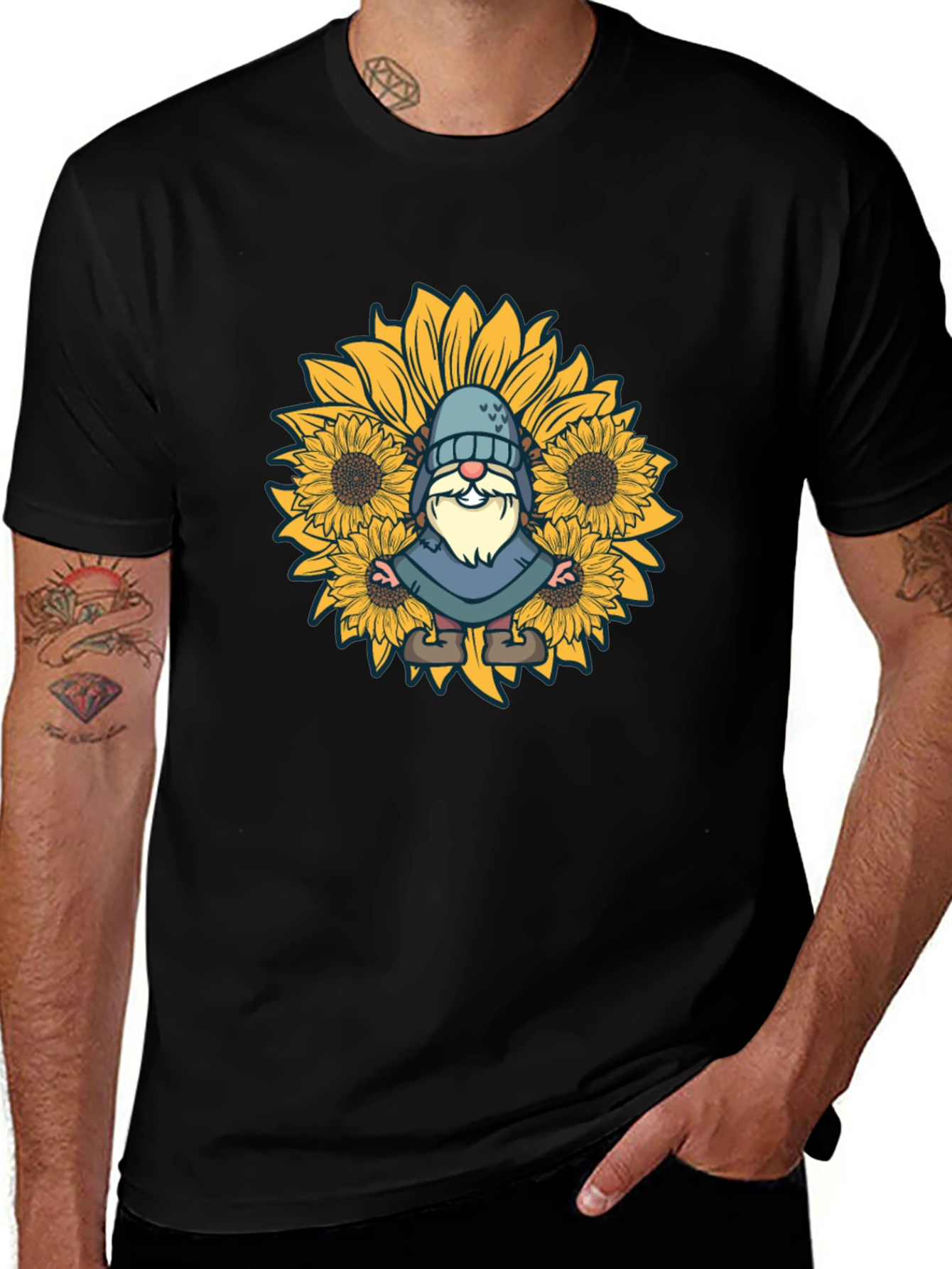 Sunflower Gnome Black T-Shirt