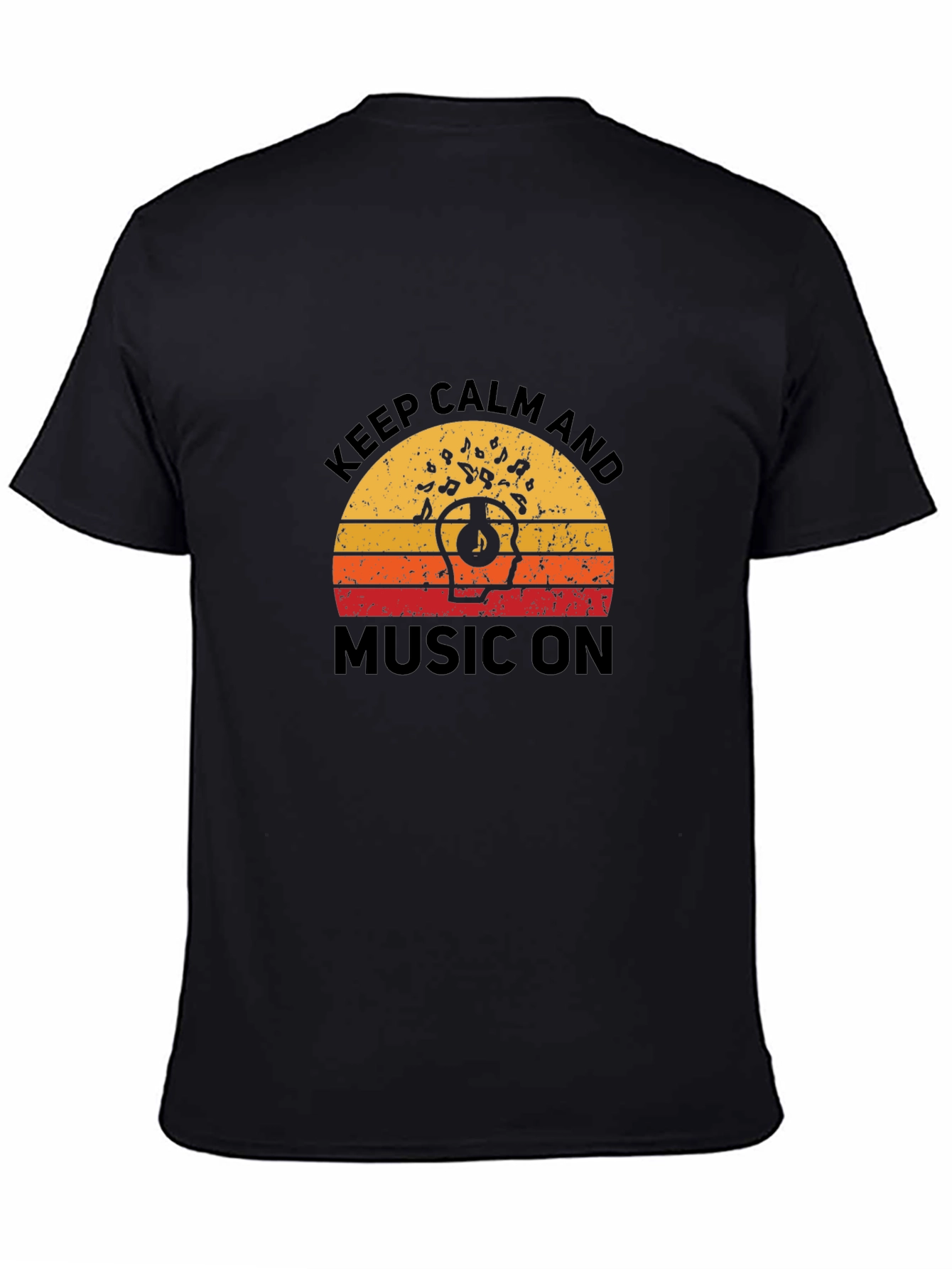 Keep Calm & Music On Tee - Retro Sunset Graphic