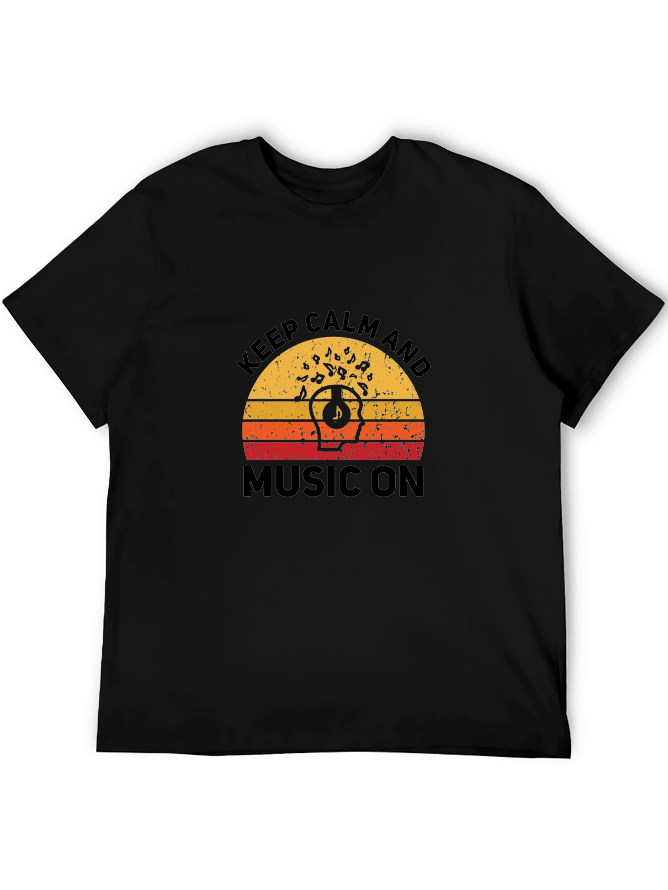 Keep Calm & Music On Tee - Retro Sunset Graphic
