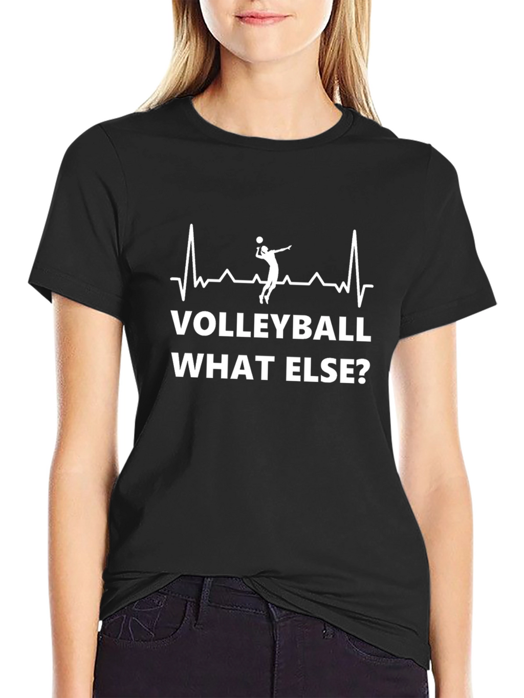 Volleyball Heartbeat Graphic Tee - Black Casual T-Shirt