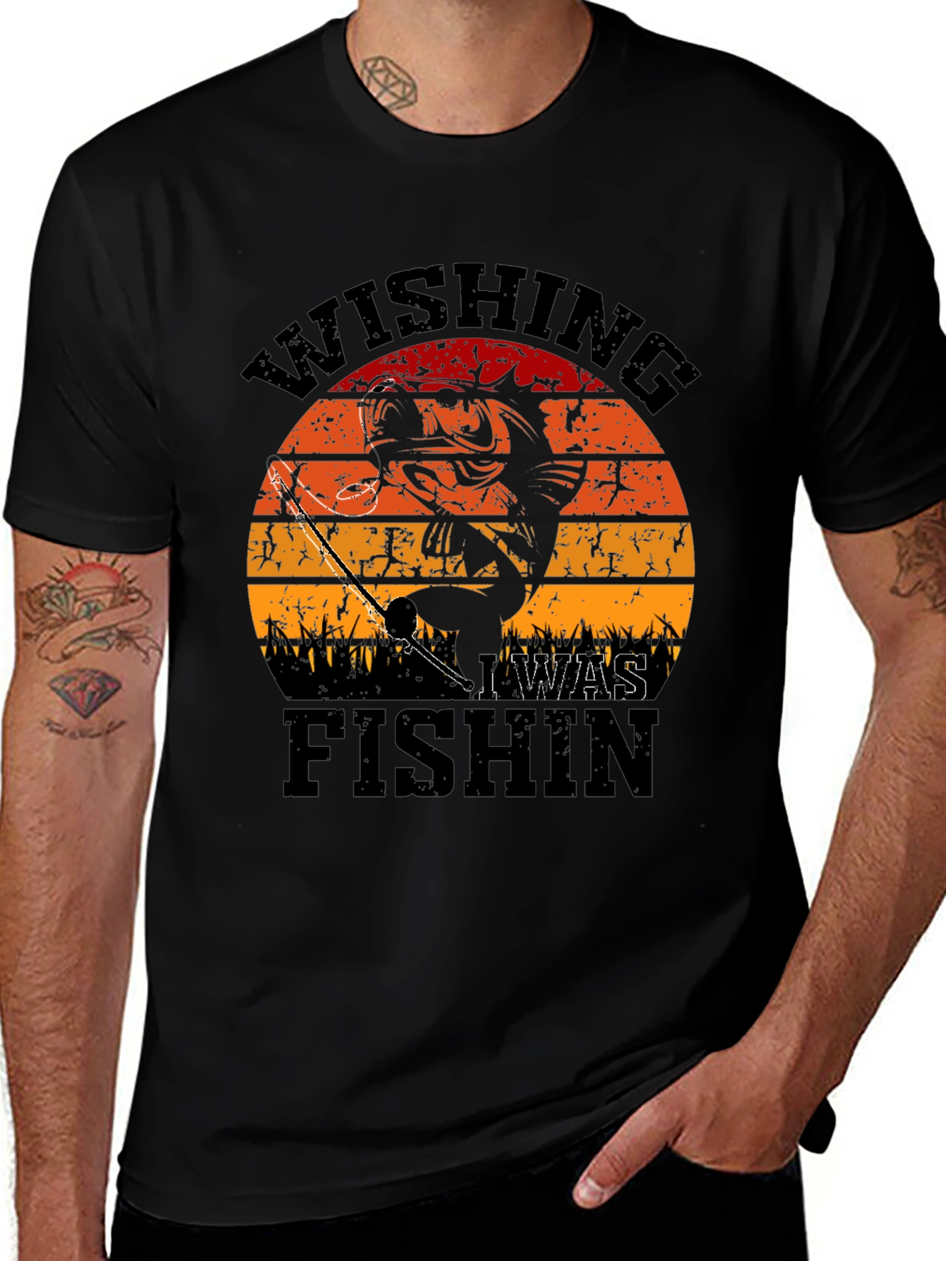 Wishing I Was Fishin T-Shirt - Fisherman Gift