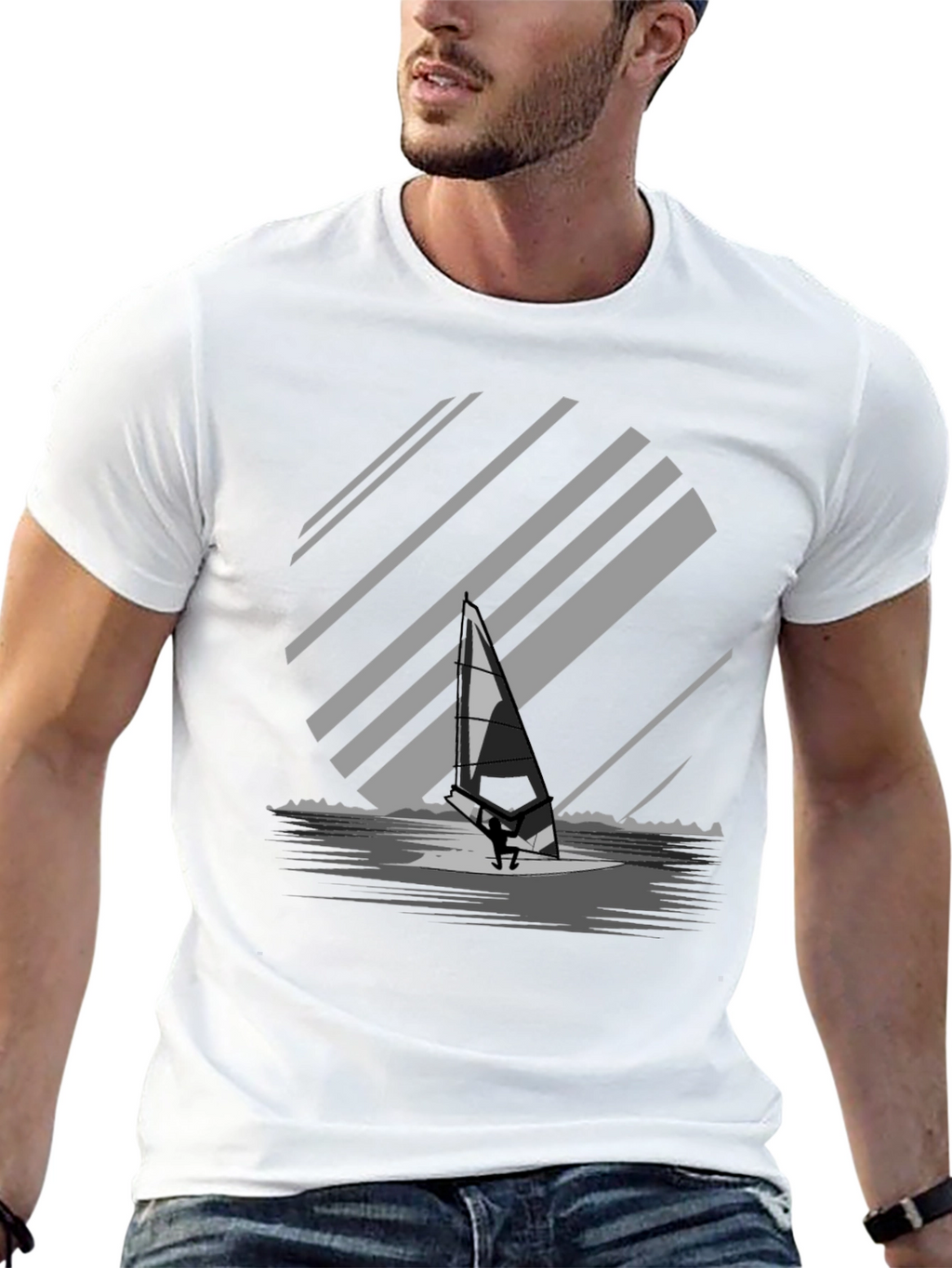 Windsurfer Graphic Tee - Black Cotton Blend T-Shirt