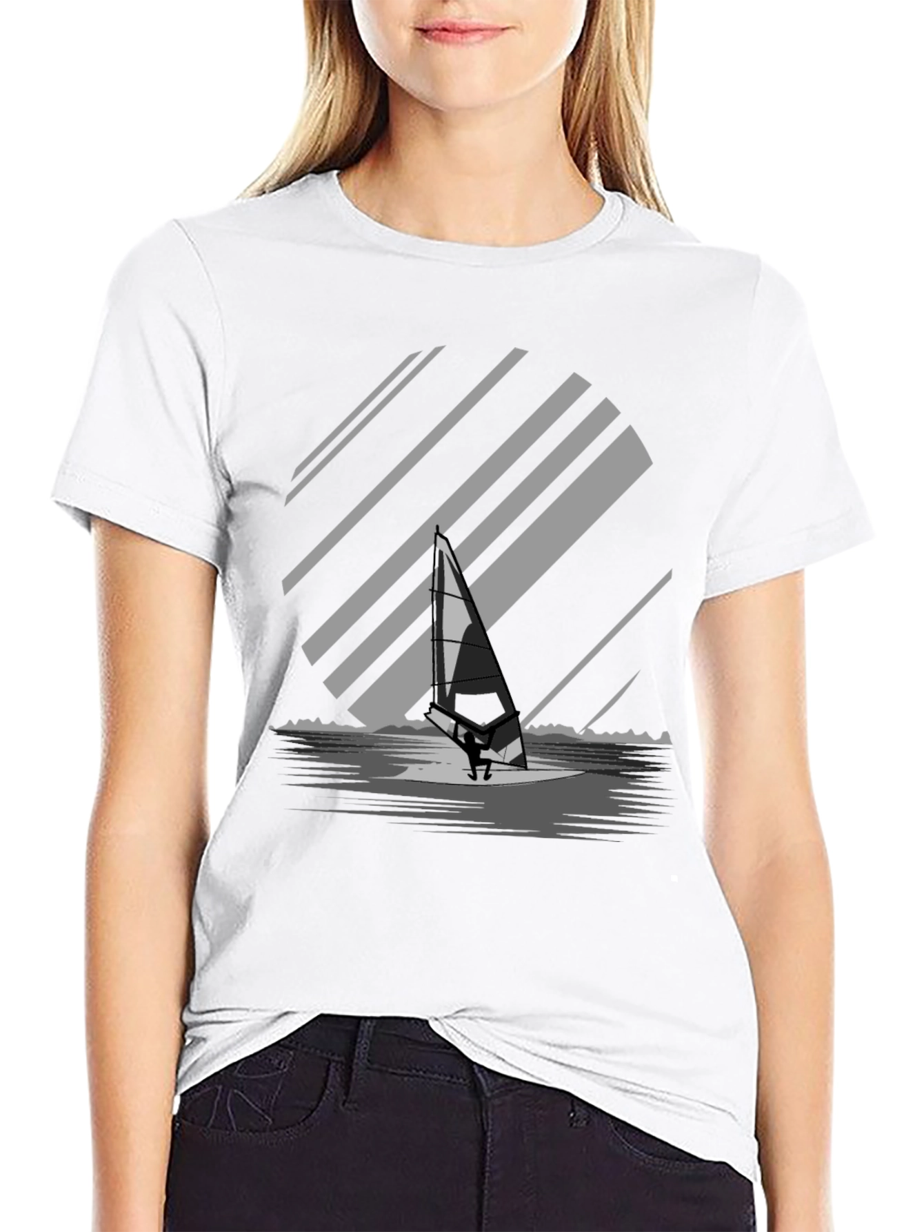 Windsurfer Graphic Tee - Black Cotton Blend T-Shirt