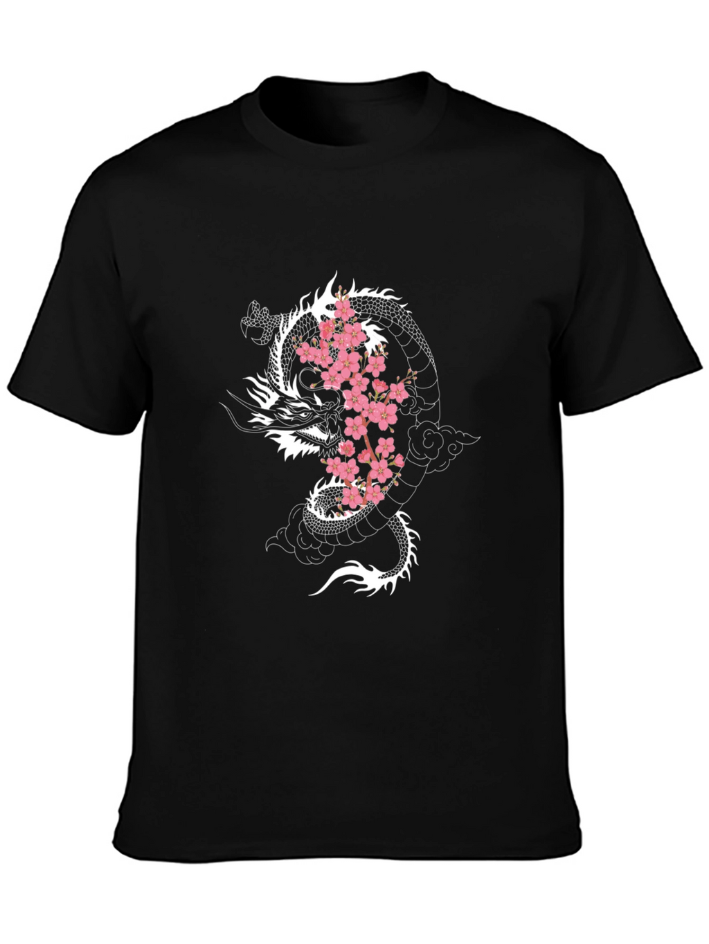 Dragon & Cherry Blossom Graphic Black T-Shirt