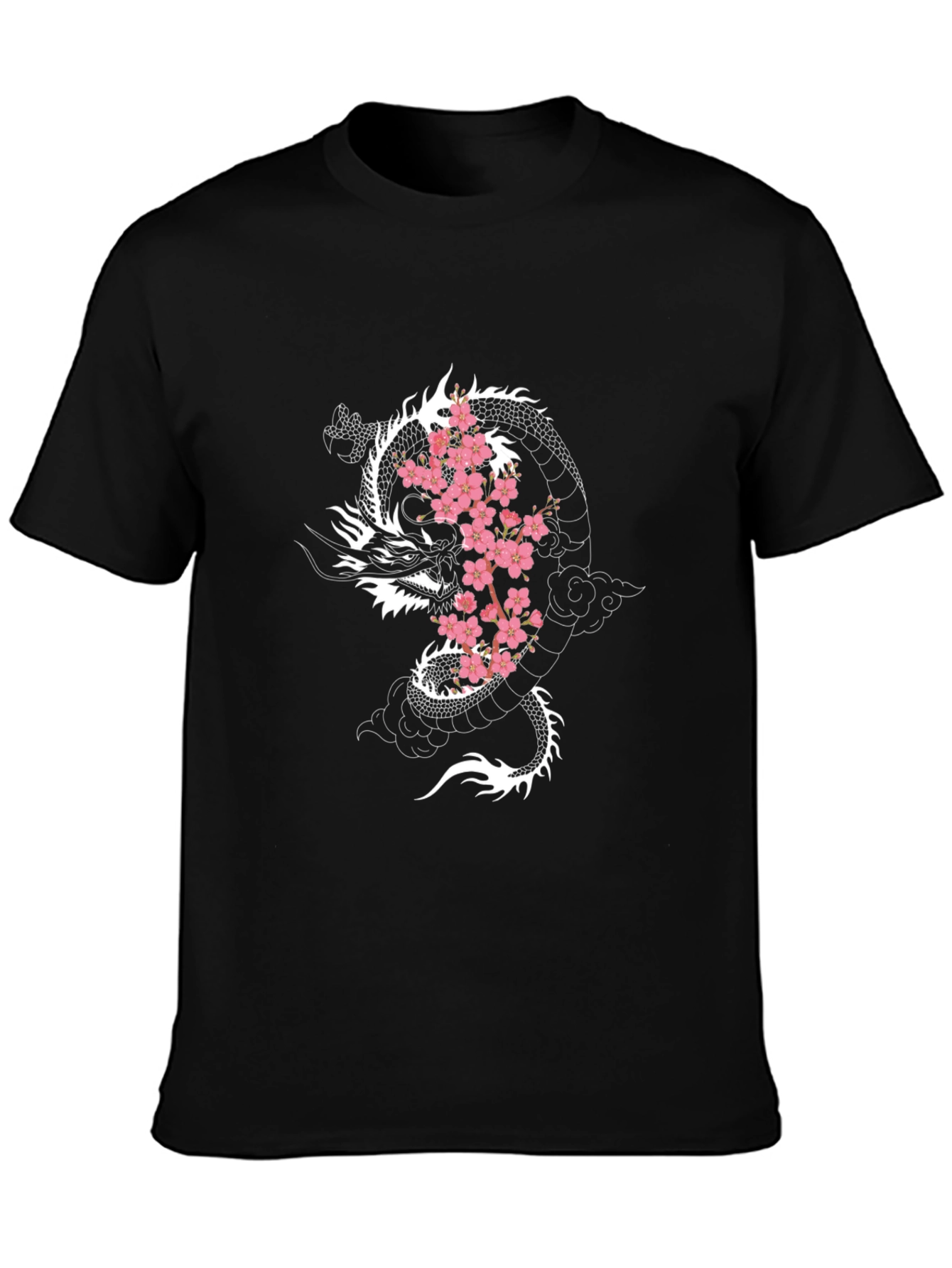 Dragon & Cherry Blossom Graphic Black T-Shirt