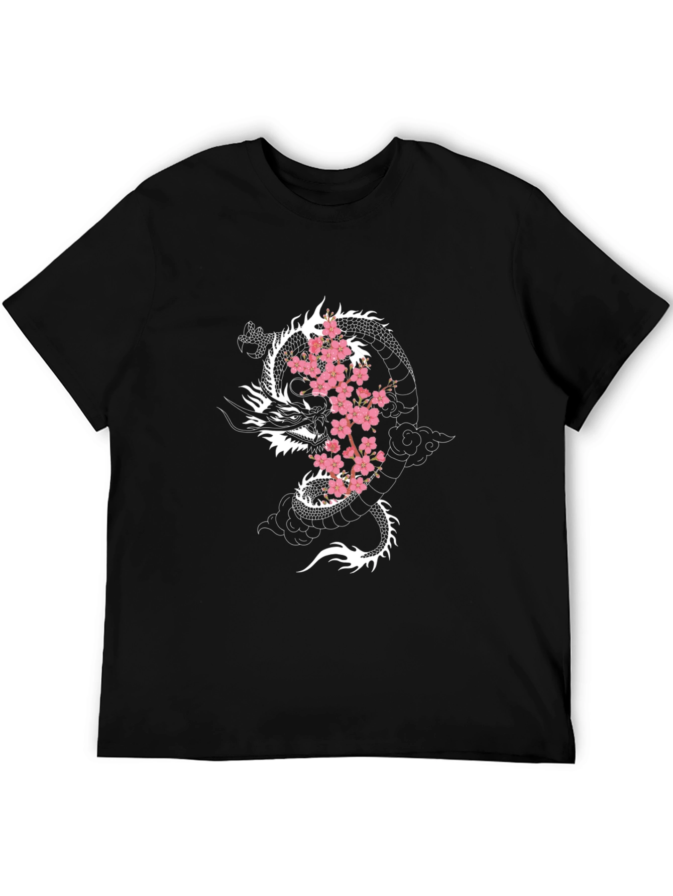 Dragon & Cherry Blossom Graphic Black T-Shirt