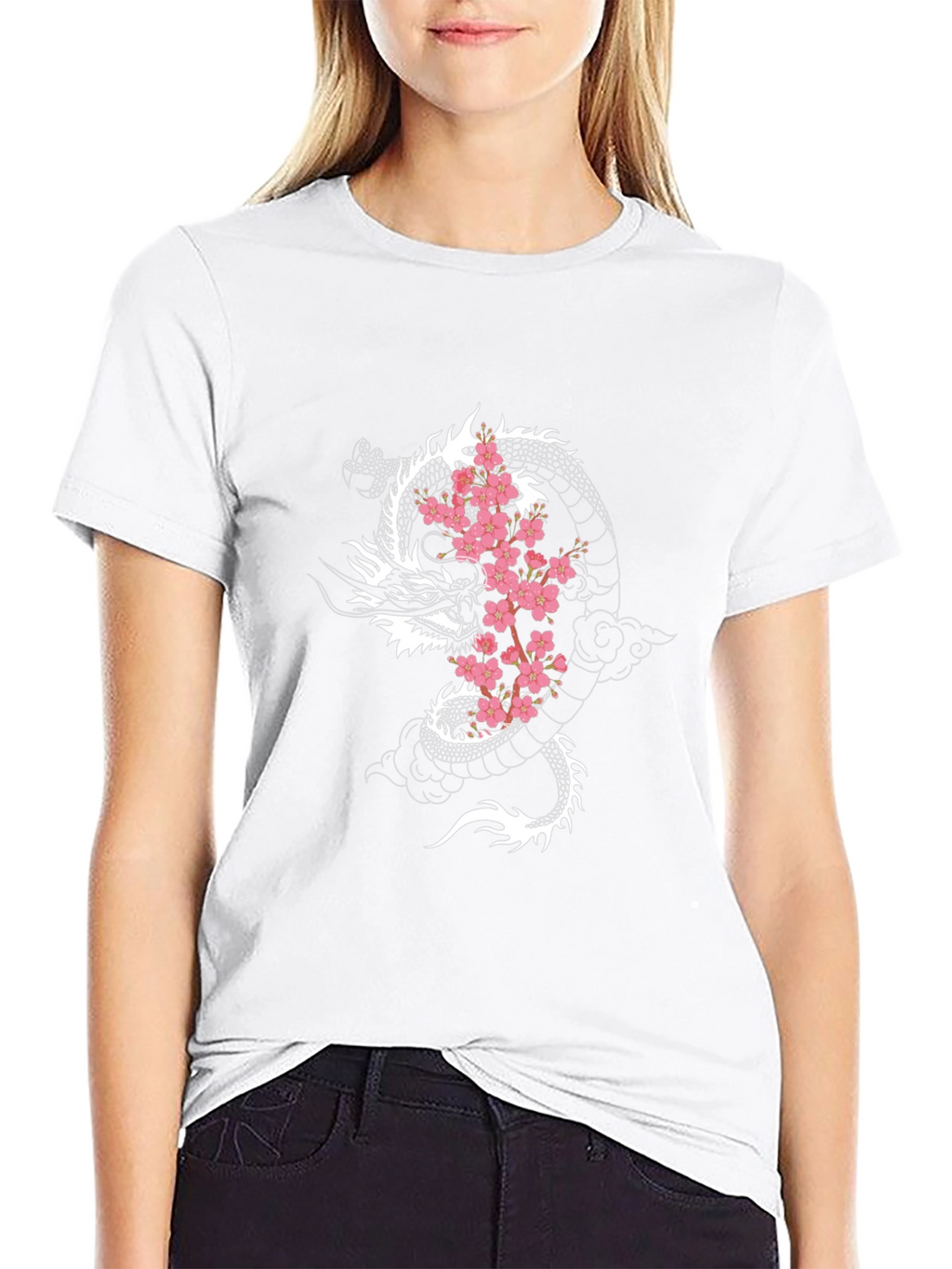 Dragon & Cherry Blossom Graphic Black T-Shirt
