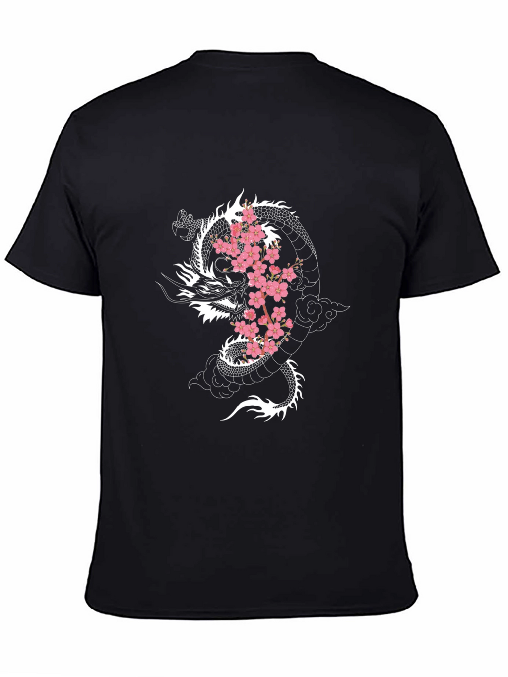 Dragon & Cherry Blossom Graphic Black T-Shirt