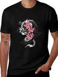 Dragon & Cherry Blossom Graphic Black T-Shirt