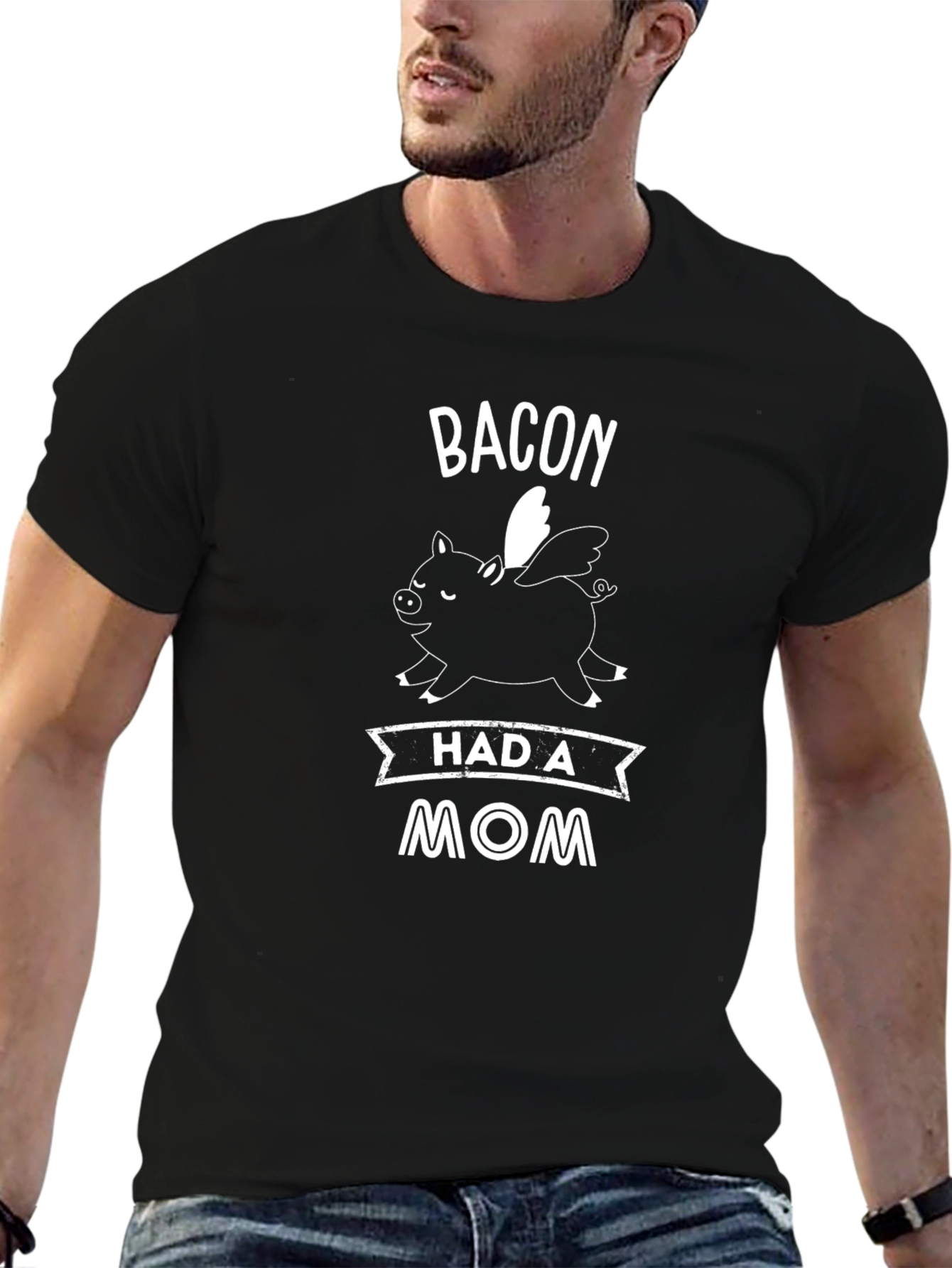 Bacon Had A Mom Graphic Tee - Black T-Shirt