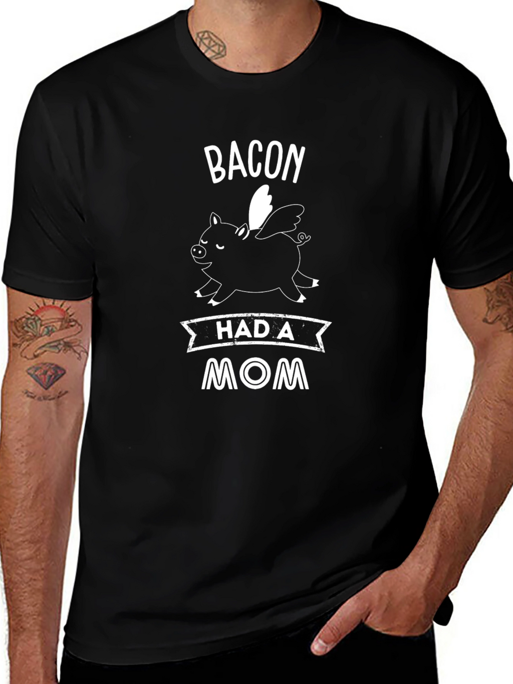Bacon Had A Mom Graphic Tee - Black T-Shirt