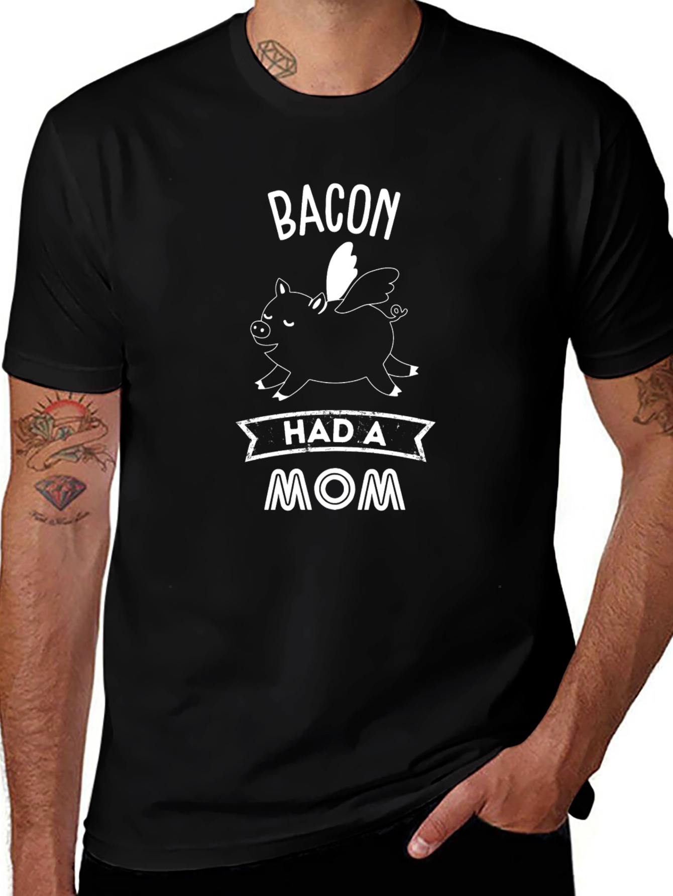 Bacon Had A Mom Graphic Tee - Black T-Shirt
