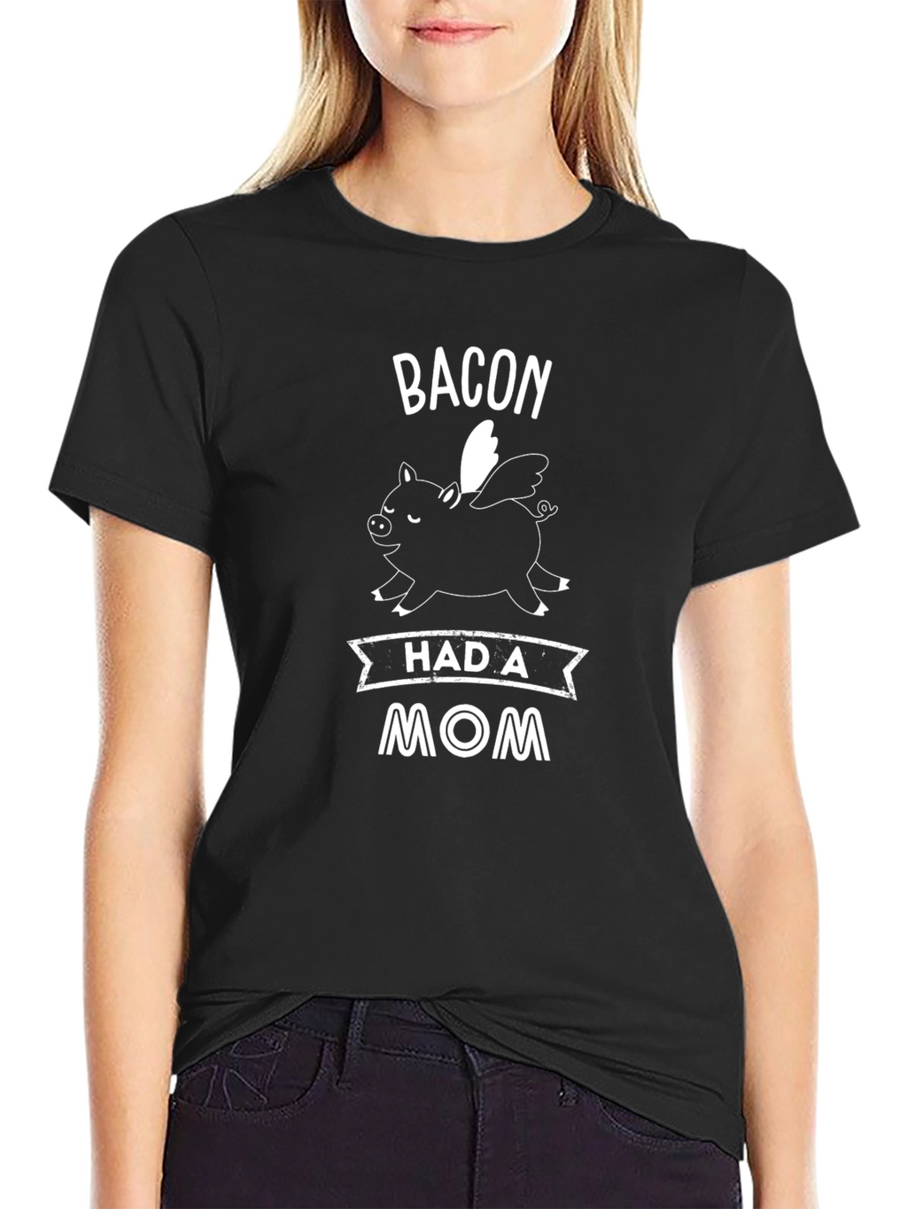 Bacon Had A Mom Graphic Tee - Black T-Shirt