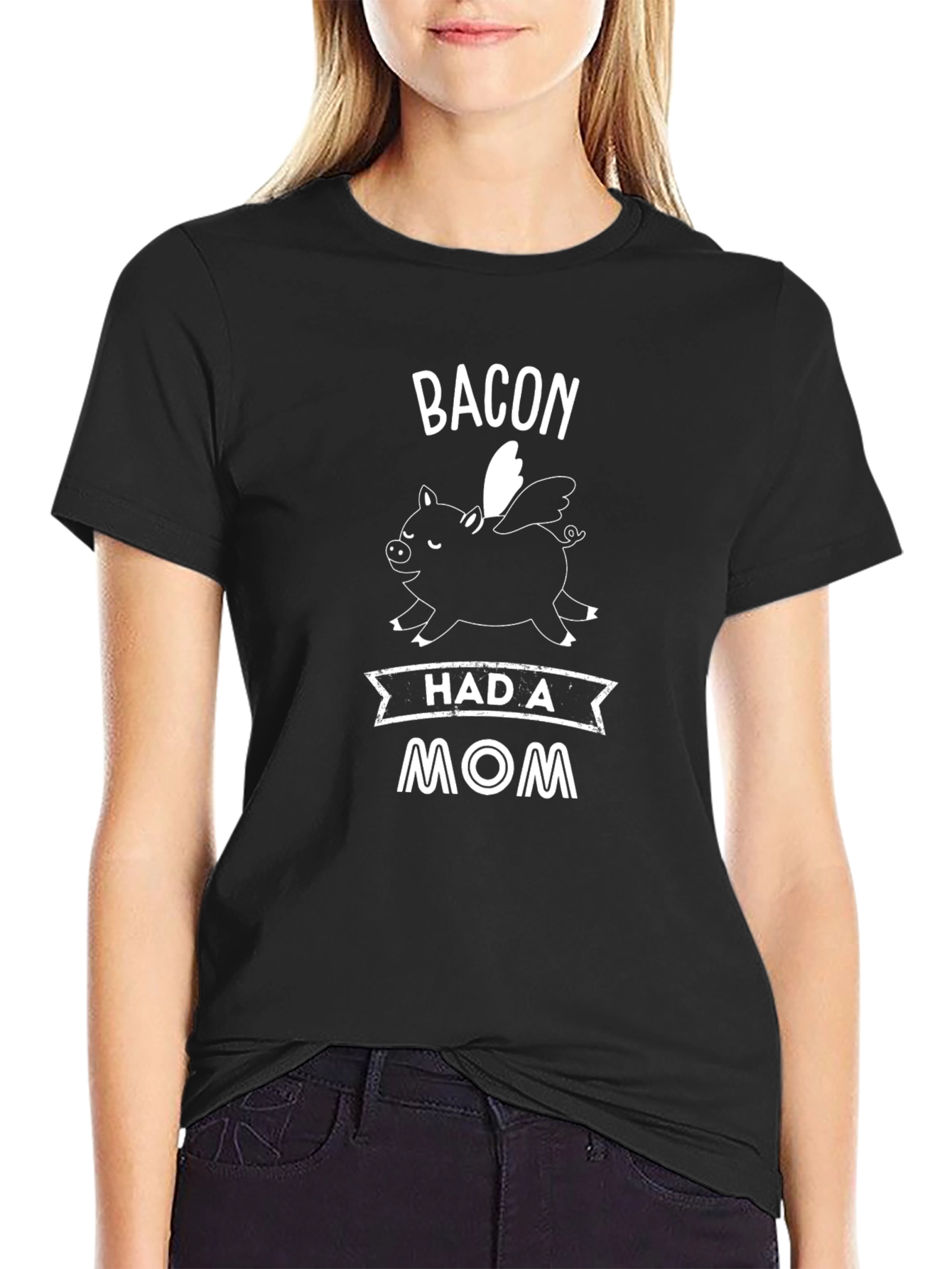 Bacon Had A Mom Graphic Tee - Black T-Shirt