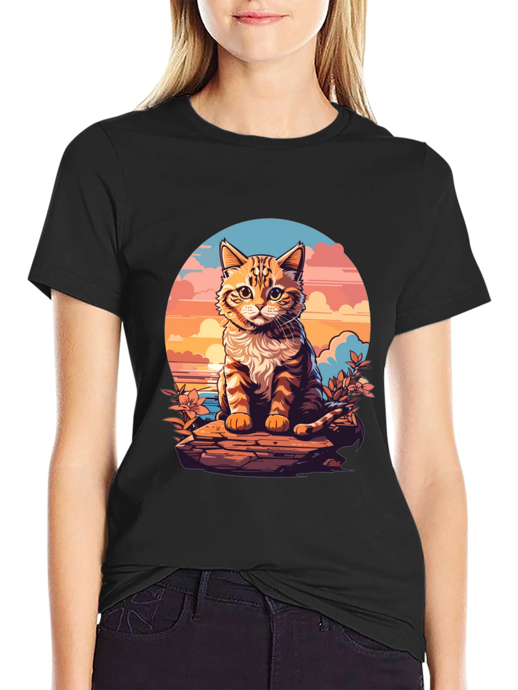 Sunset Cat Graphic Tee