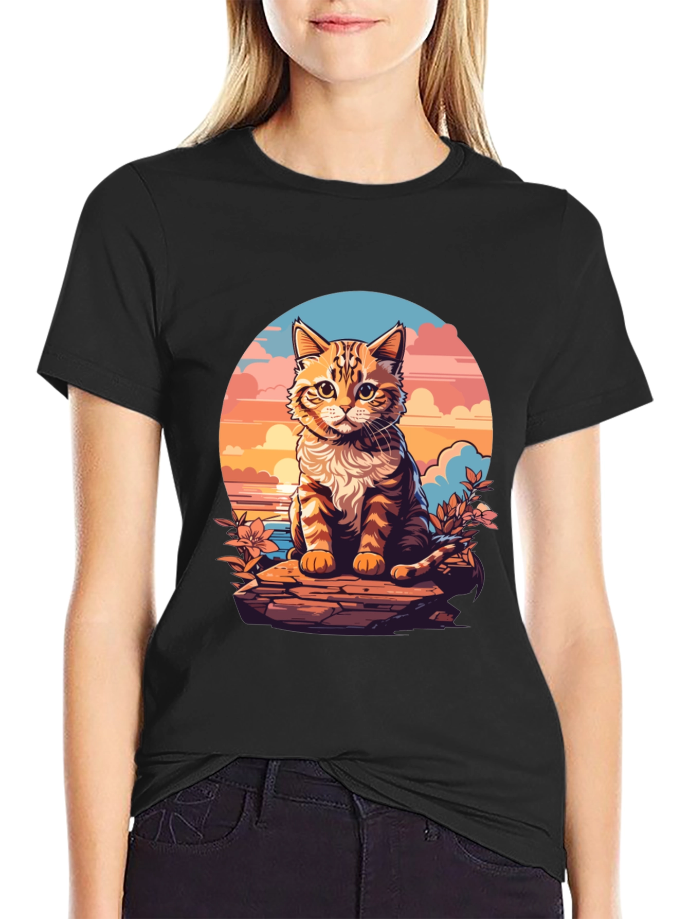 Sunset Cat Graphic Tee
